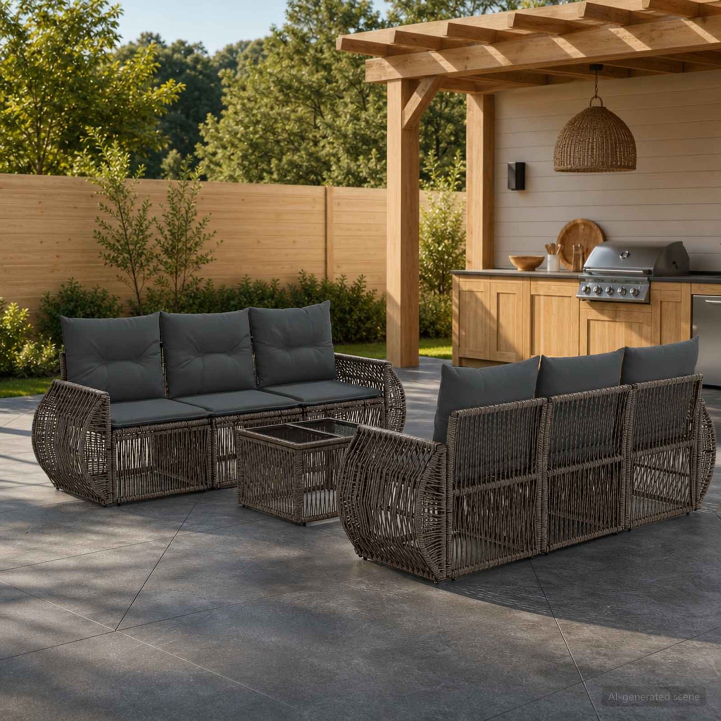 Gartensofa-set 7 stk. Grau Poly-Rattan