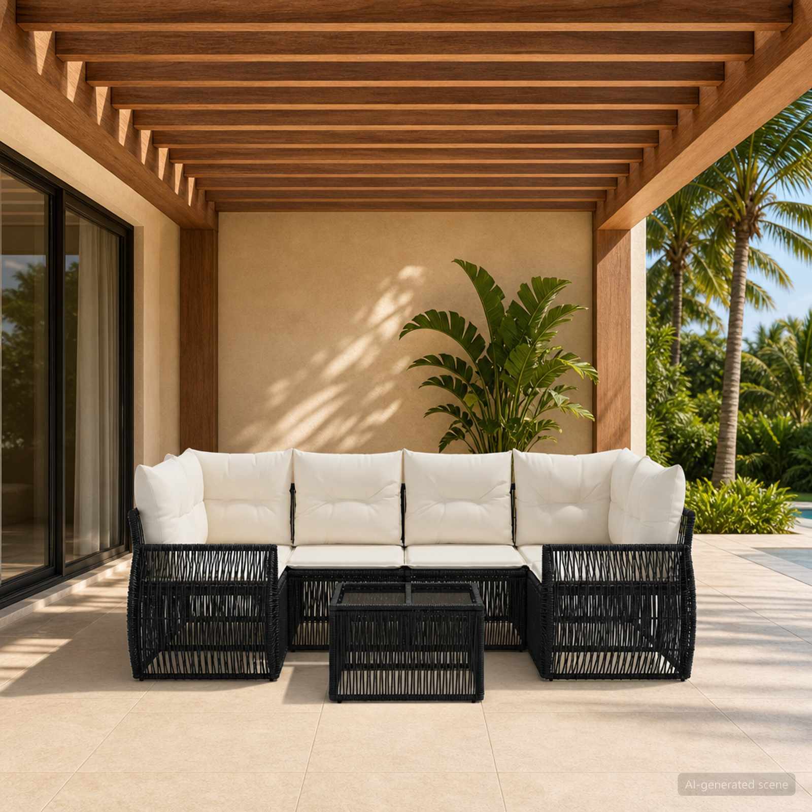 Gartensofa-set 7 stk. Schwarz Poly-Rattan