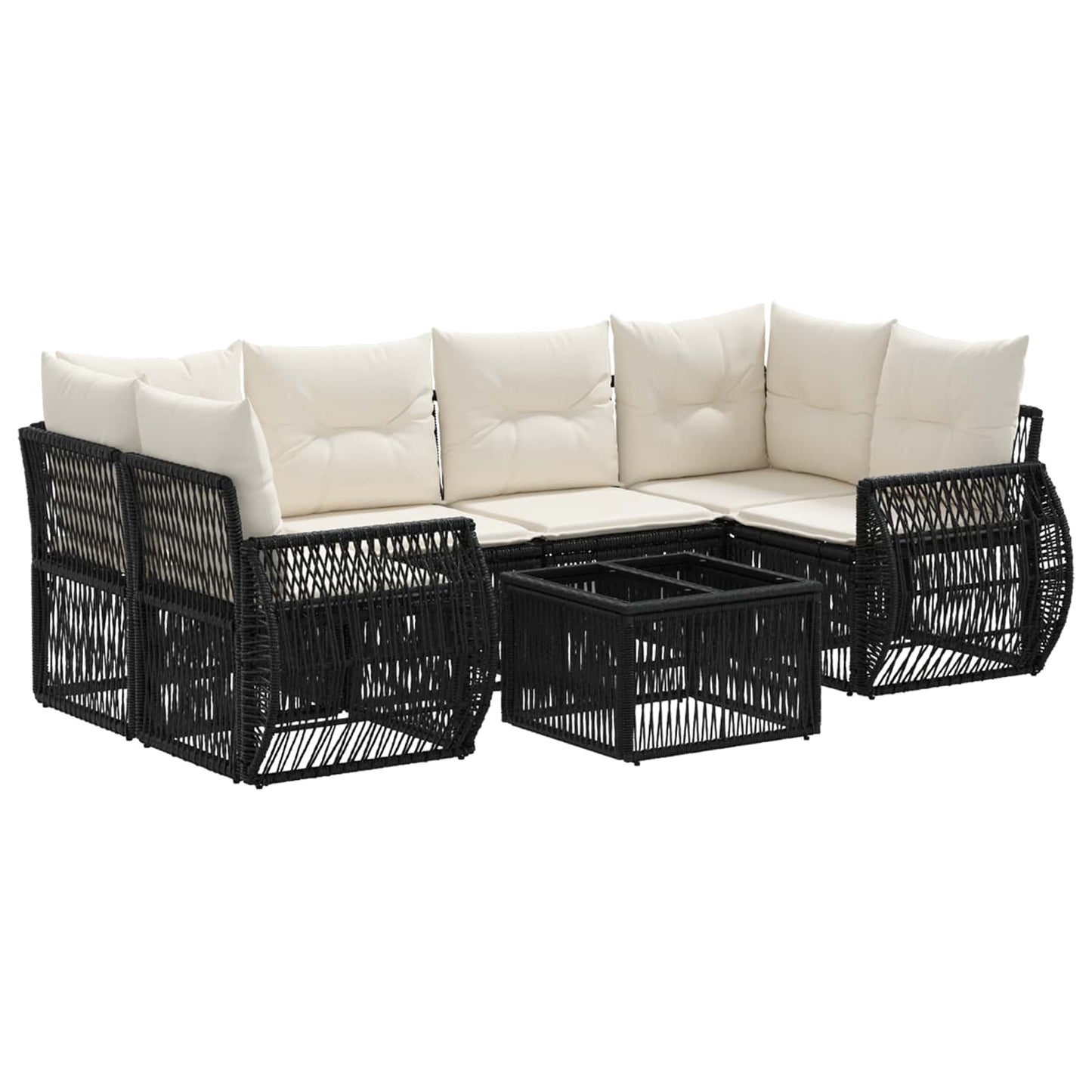 Gartensofa-set 7 stk. Schwarz Poly-Rattan