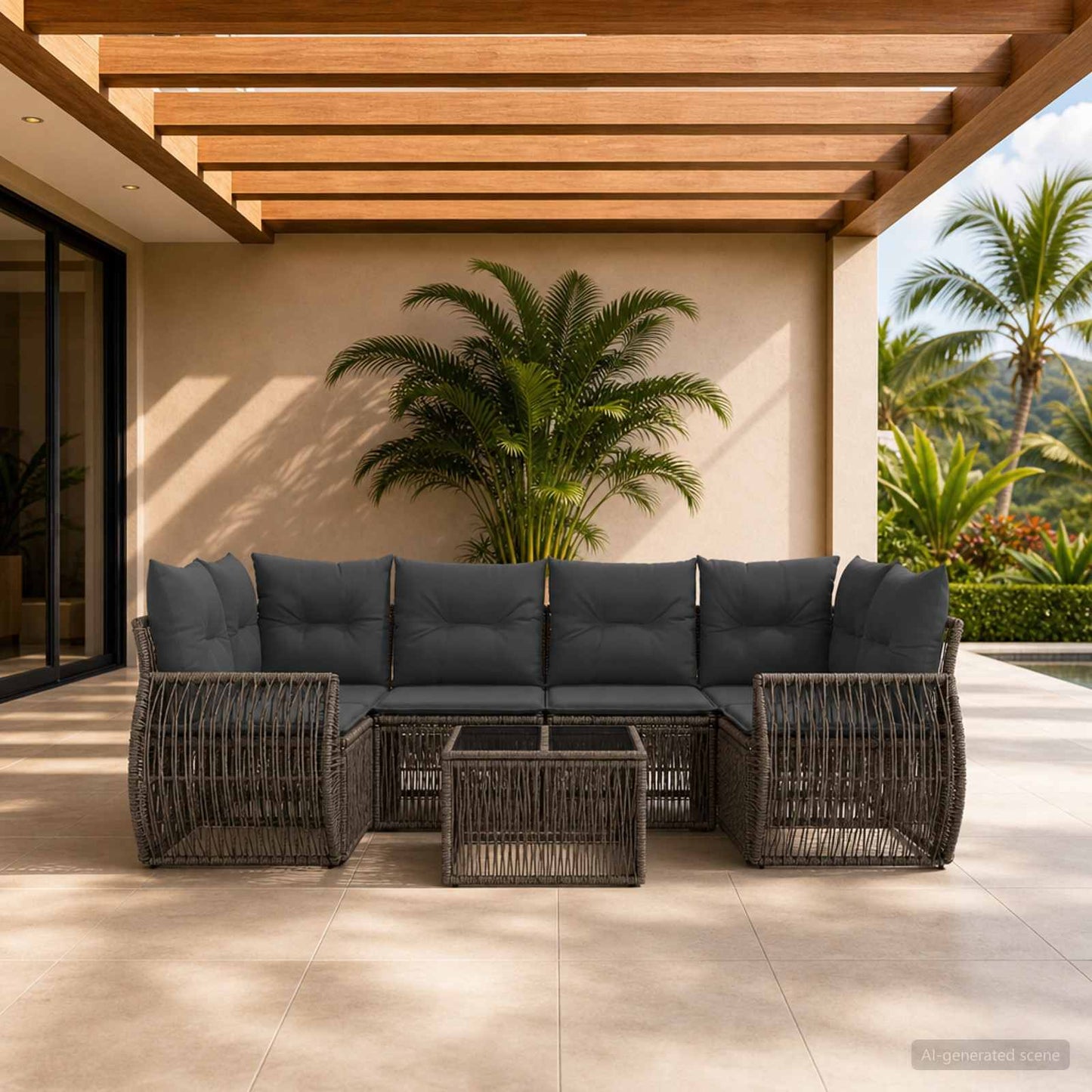 Gartensofa-set 7 stk. Grau Poly-Rattan