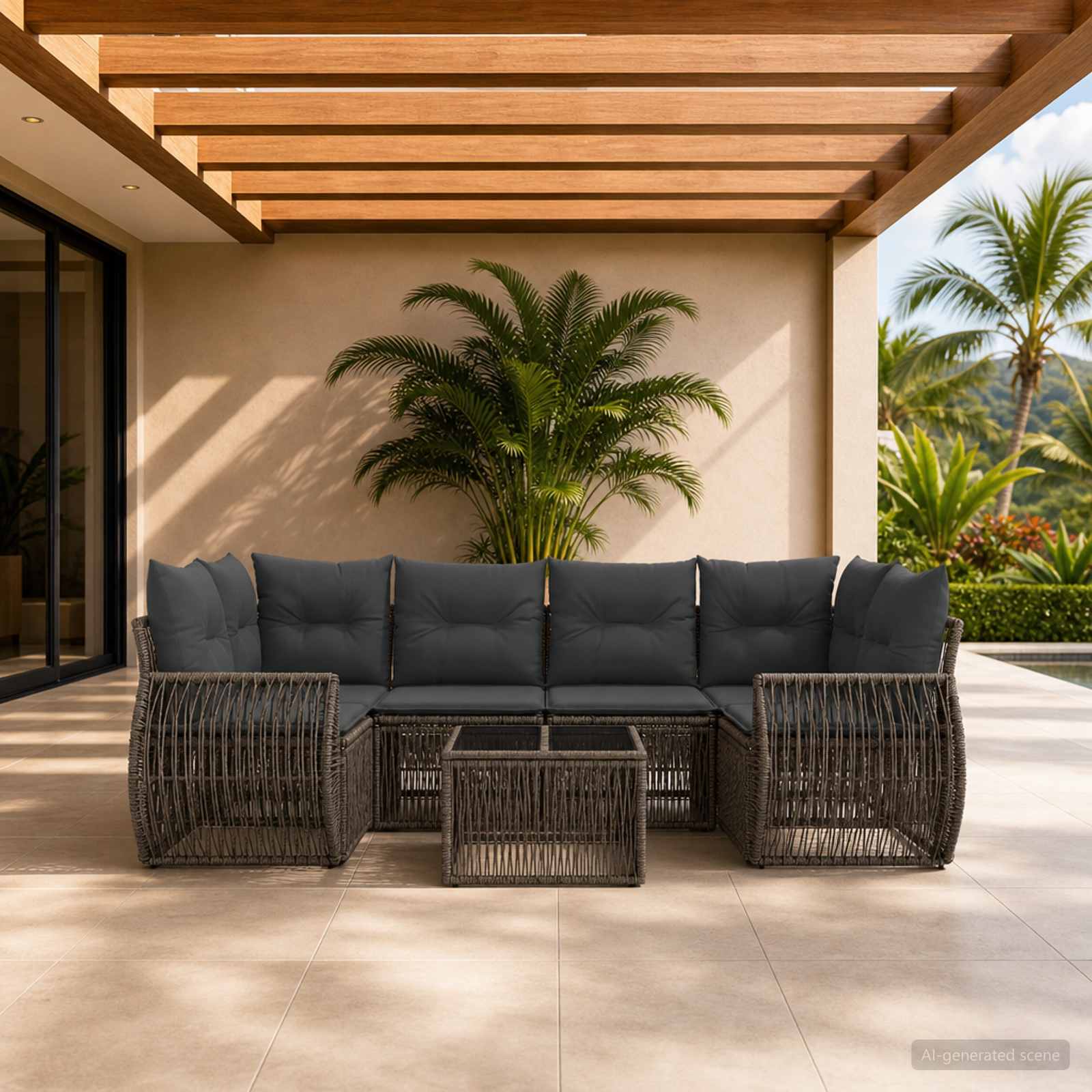 Gartensofa-set 7 stk. Grau Poly-Rattan