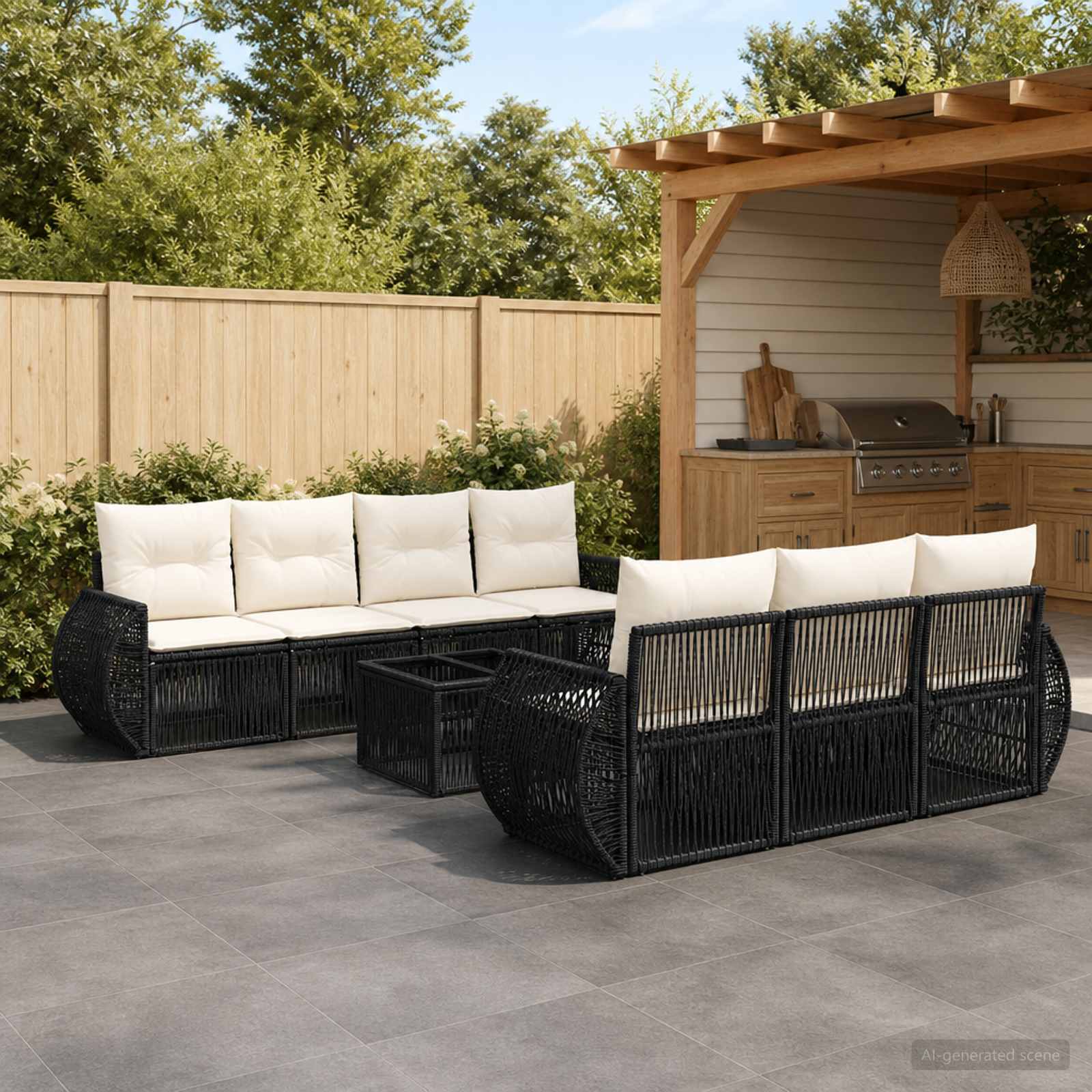 Gartensofa-set 8 stk. Schwarz Poly-Rattan