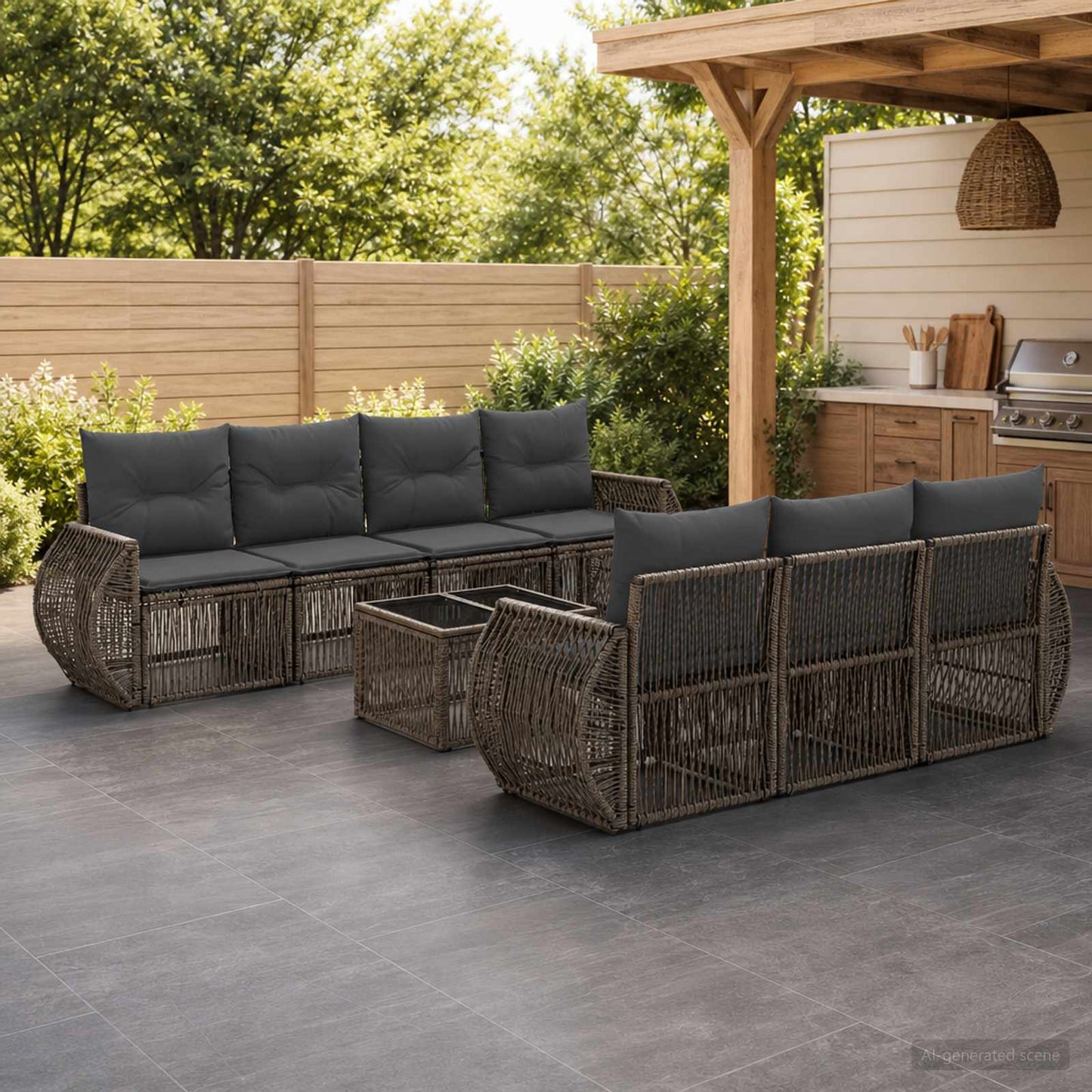 Gartensofa-set 8 stk. Grau Poly-Rattan