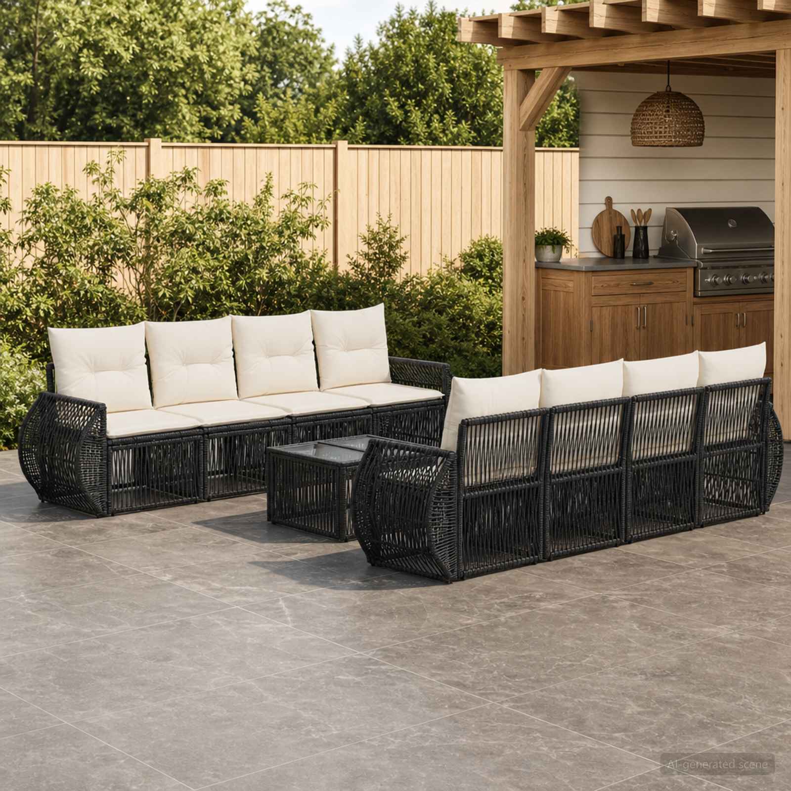 Gartensofa-set 9 stk. Schwarz Poly-Rattan