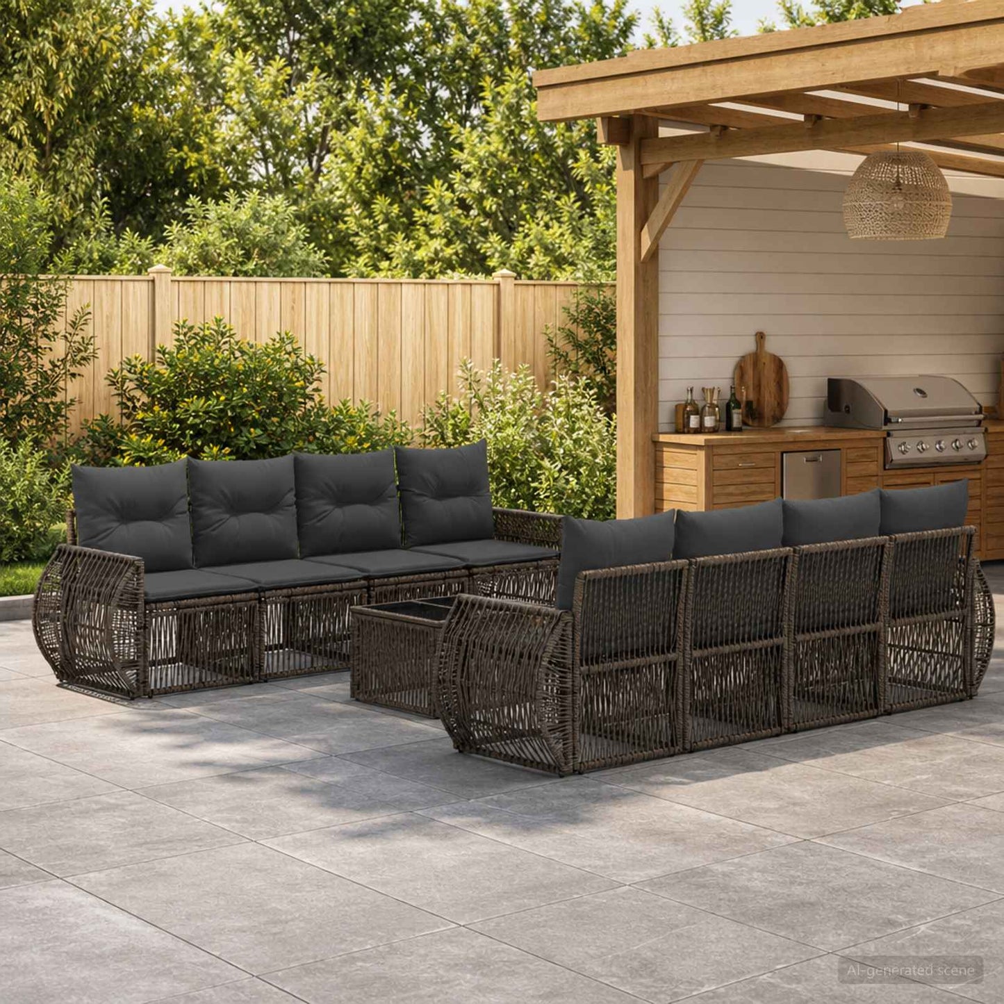 Gartensofa-set 9 stk. Grau Poly-Rattan