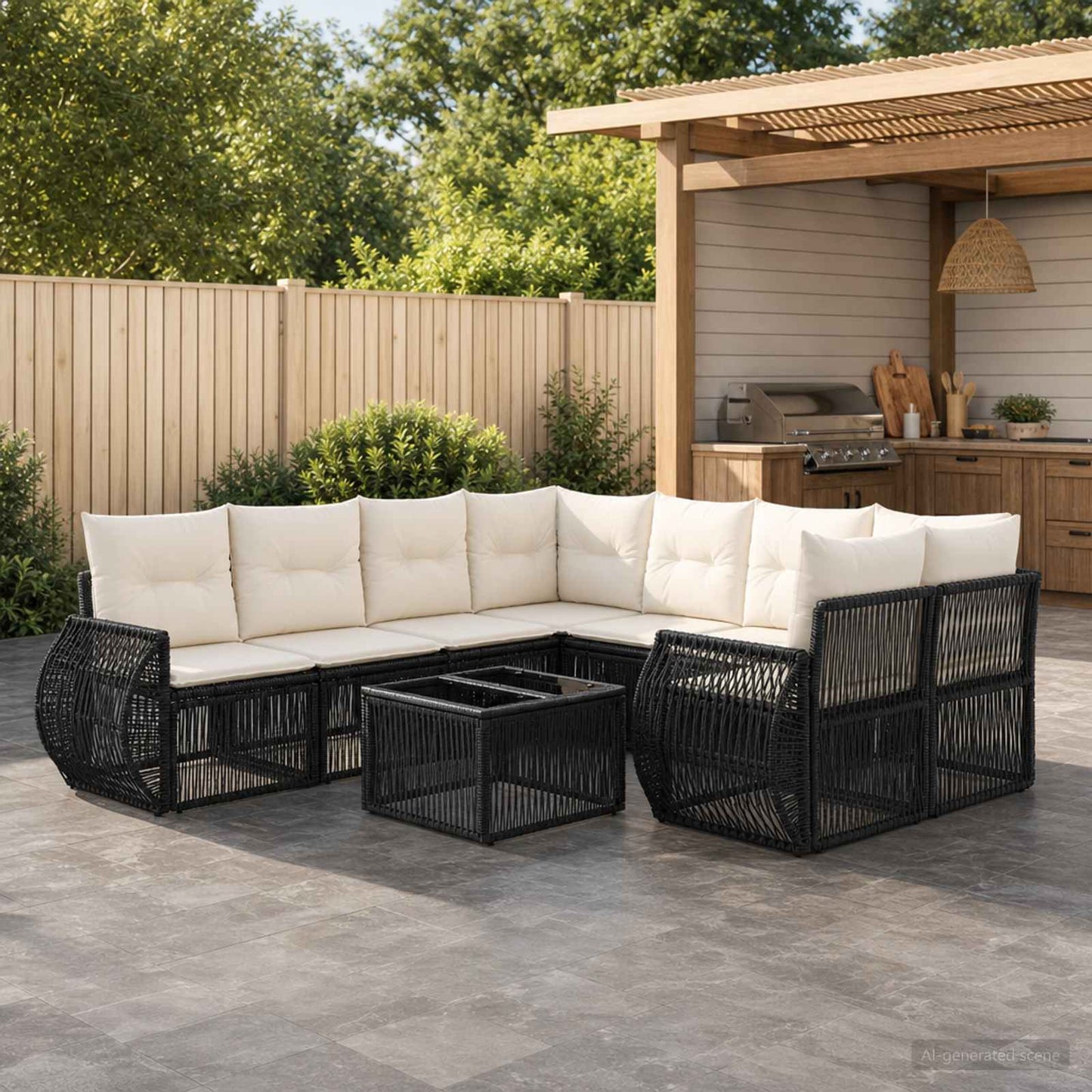 Gartensofa-set 9 stk. Schwarz Poly-Rattan