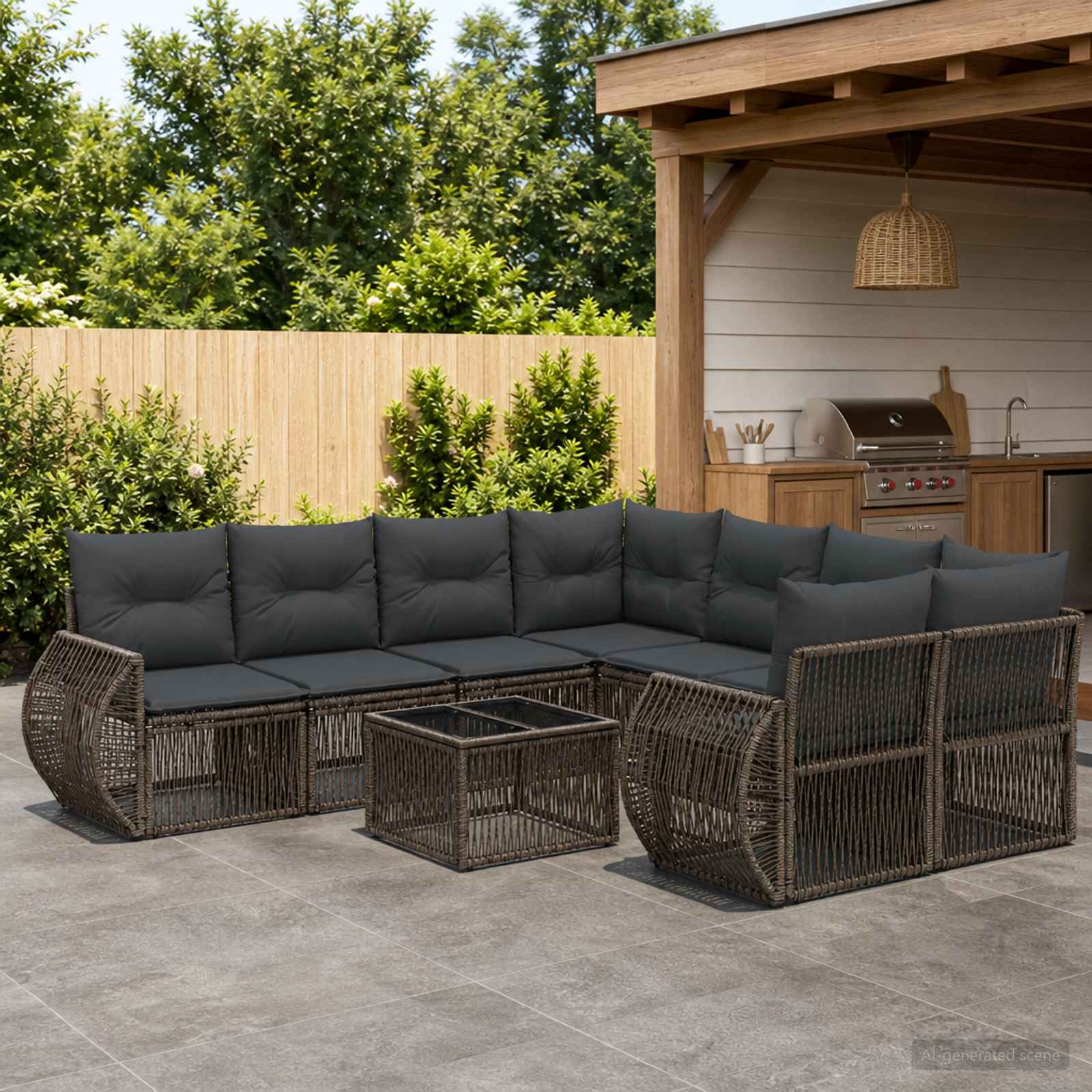 Gartensofa-set 9 stk. Grau Poly-Rattan