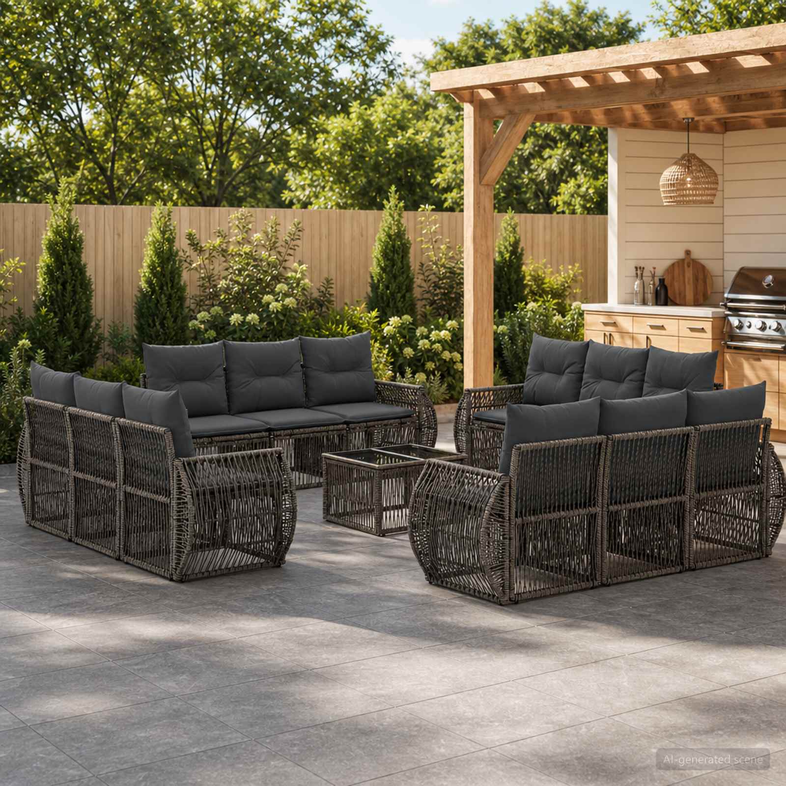 Gartensofa-set 13 pcs Grau und Dunkelgrau Poly-Rattan