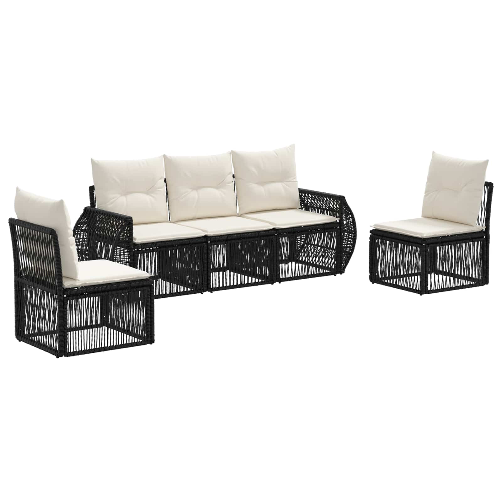 Gartensofa-set 5 pcs Schwarz und Cremeweiß Poly-Rattan
