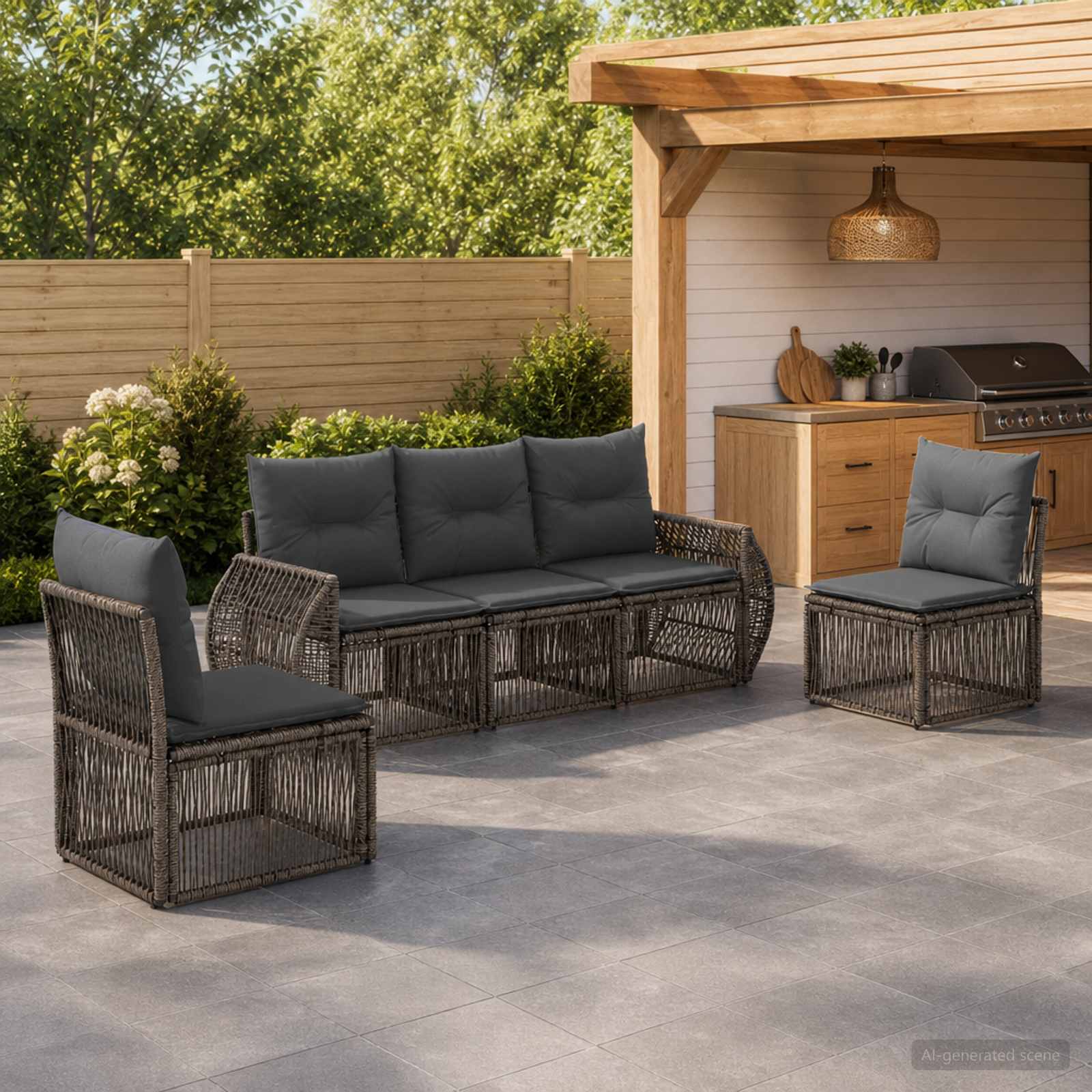 Gartensofa-set 5 pcs Grau und Dunkelgrau Poly-Rattan