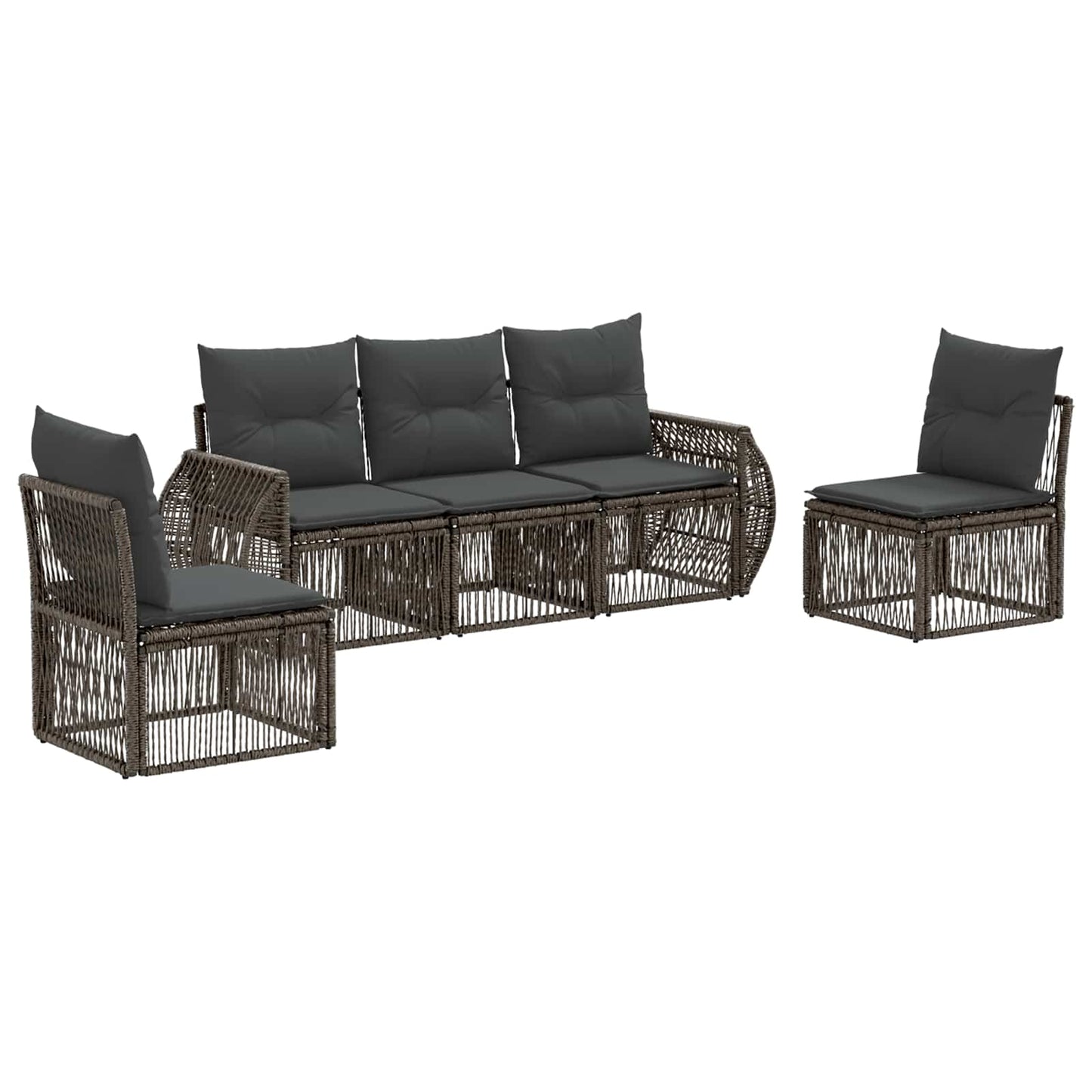 Gartensofa-set 5 pcs Grau und Dunkelgrau Poly-Rattan