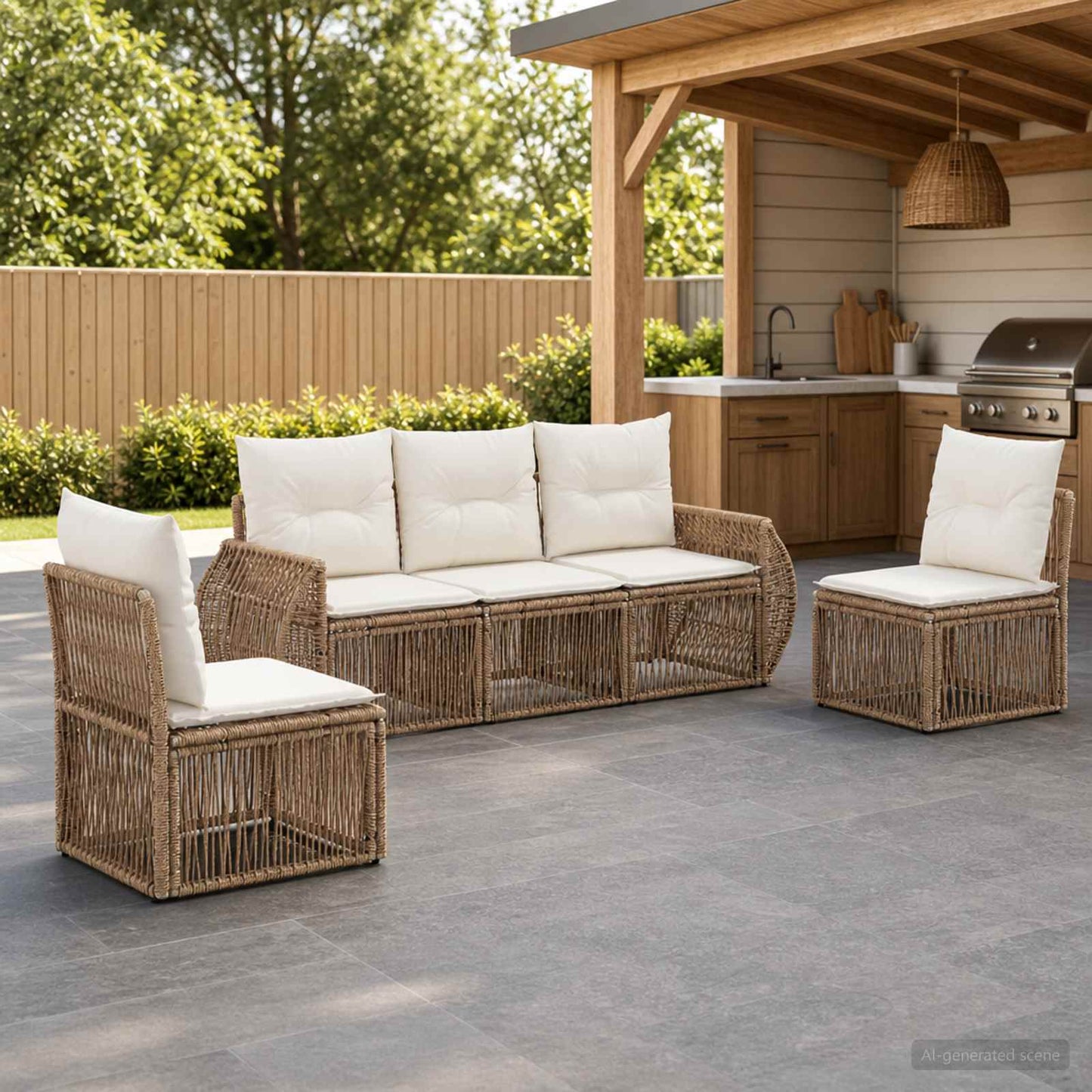Gartensofa-set 5 stk. Beige und Cremeweiß Poly-Rattan