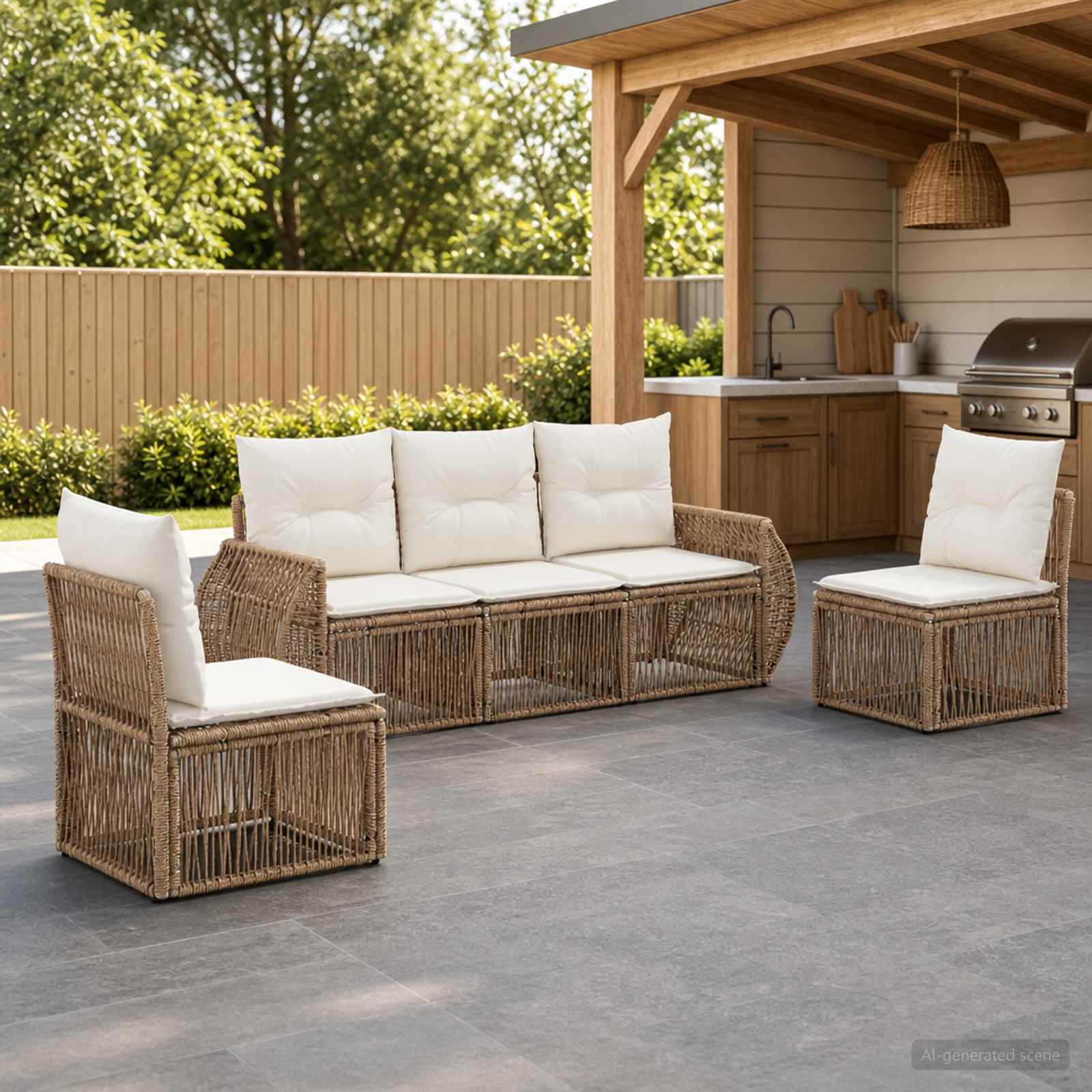 Gartensofa-set 5 stk. Beige und Cremeweiß Poly-Rattan