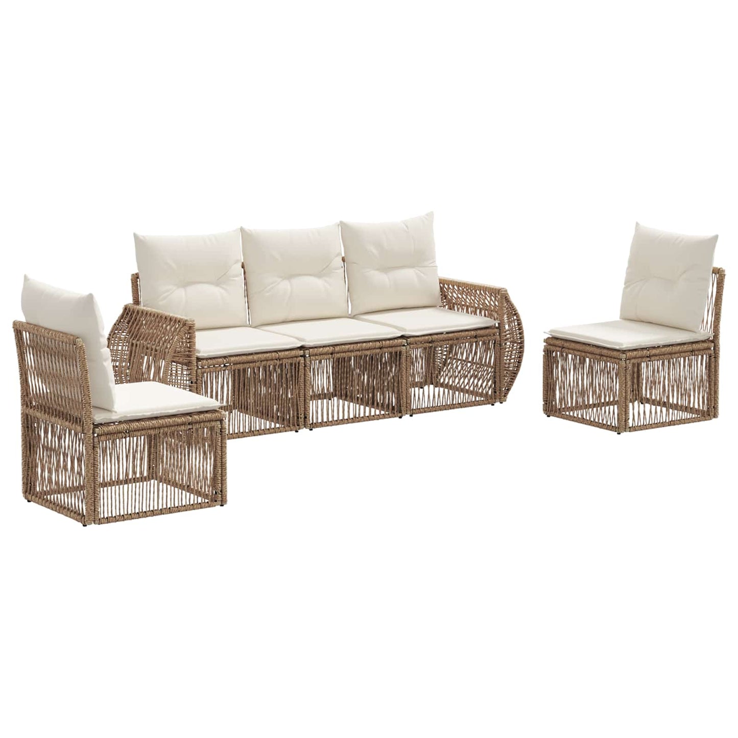 Gartensofa-set 5 stk. Beige und Cremeweiß Poly-Rattan