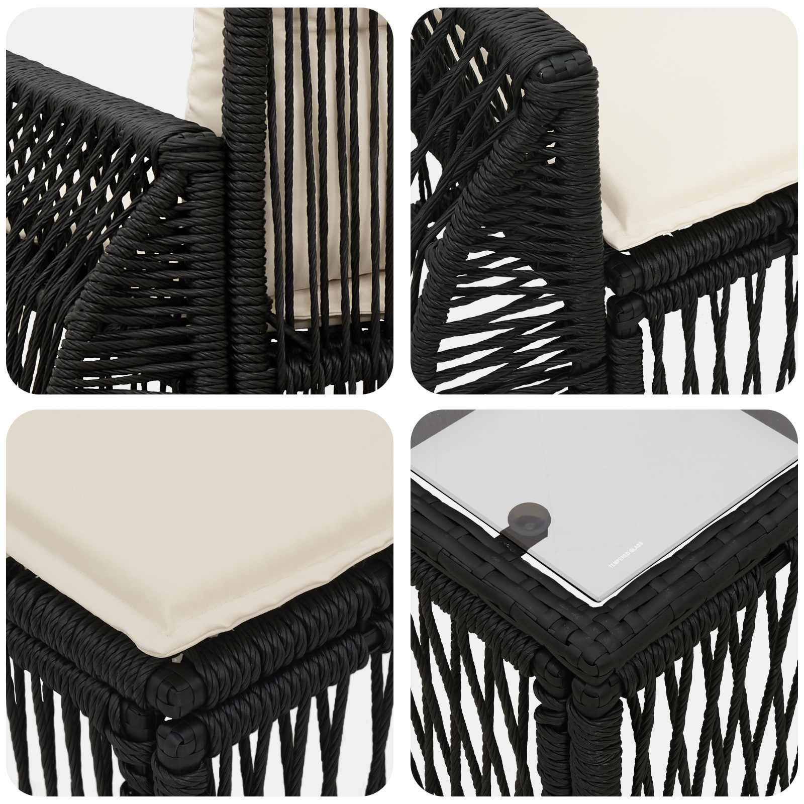 Gartensofa-set 6 stk. Schwarz und Cremeweiß Poly-Rattan
