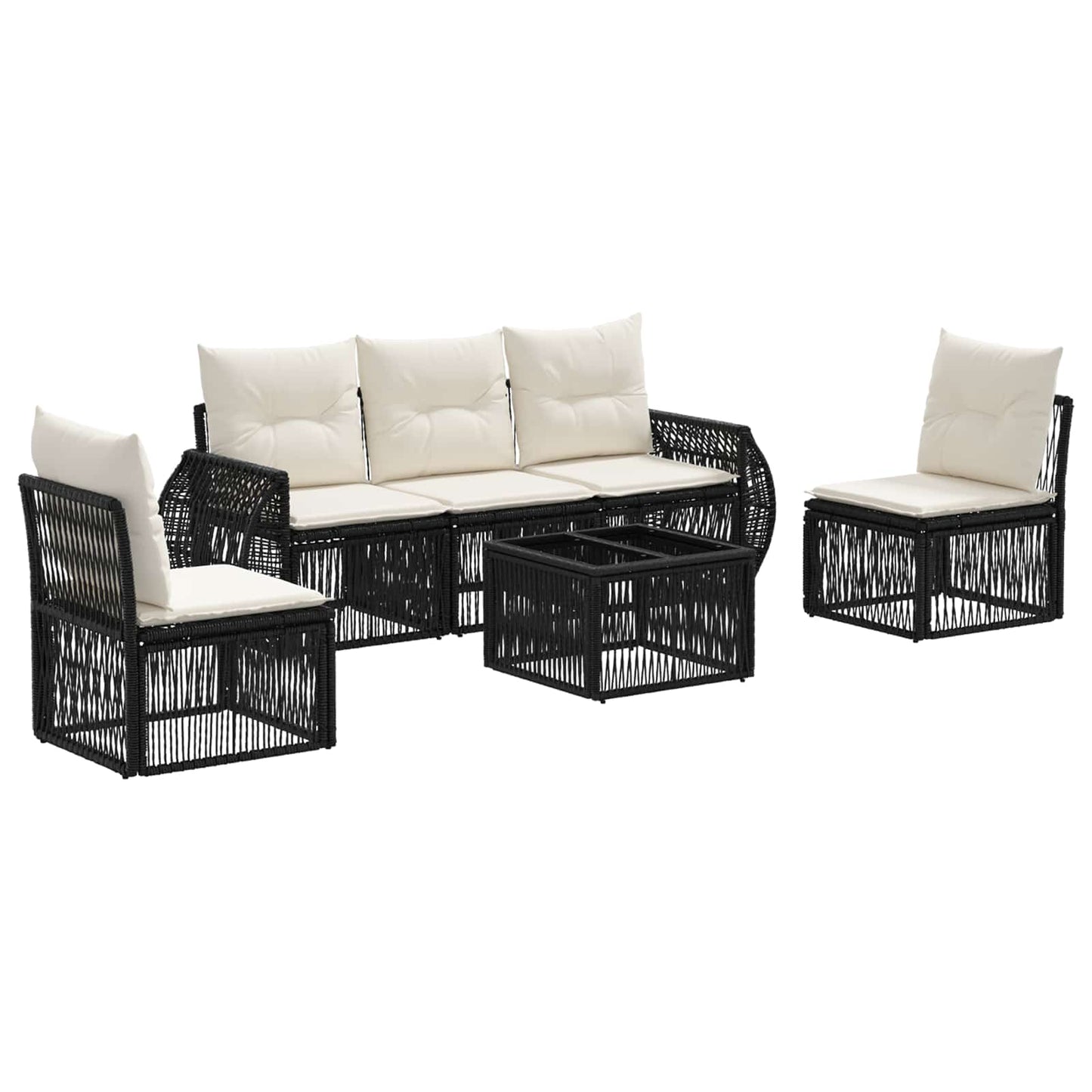 Gartensofa-set 6 stk. Schwarz und Cremeweiß Poly-Rattan