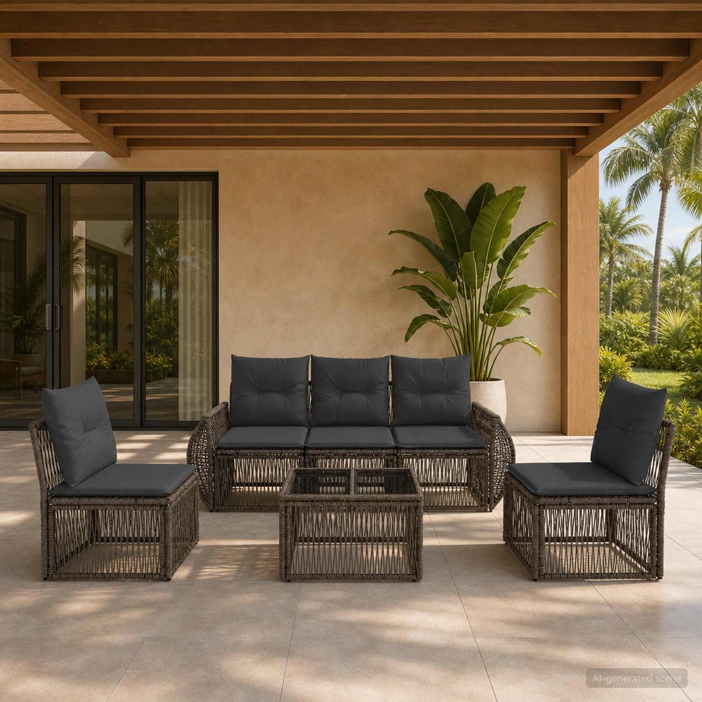 Gartensofa-set 6 stk. Grau und Dunkelgrau Poly-Rattan