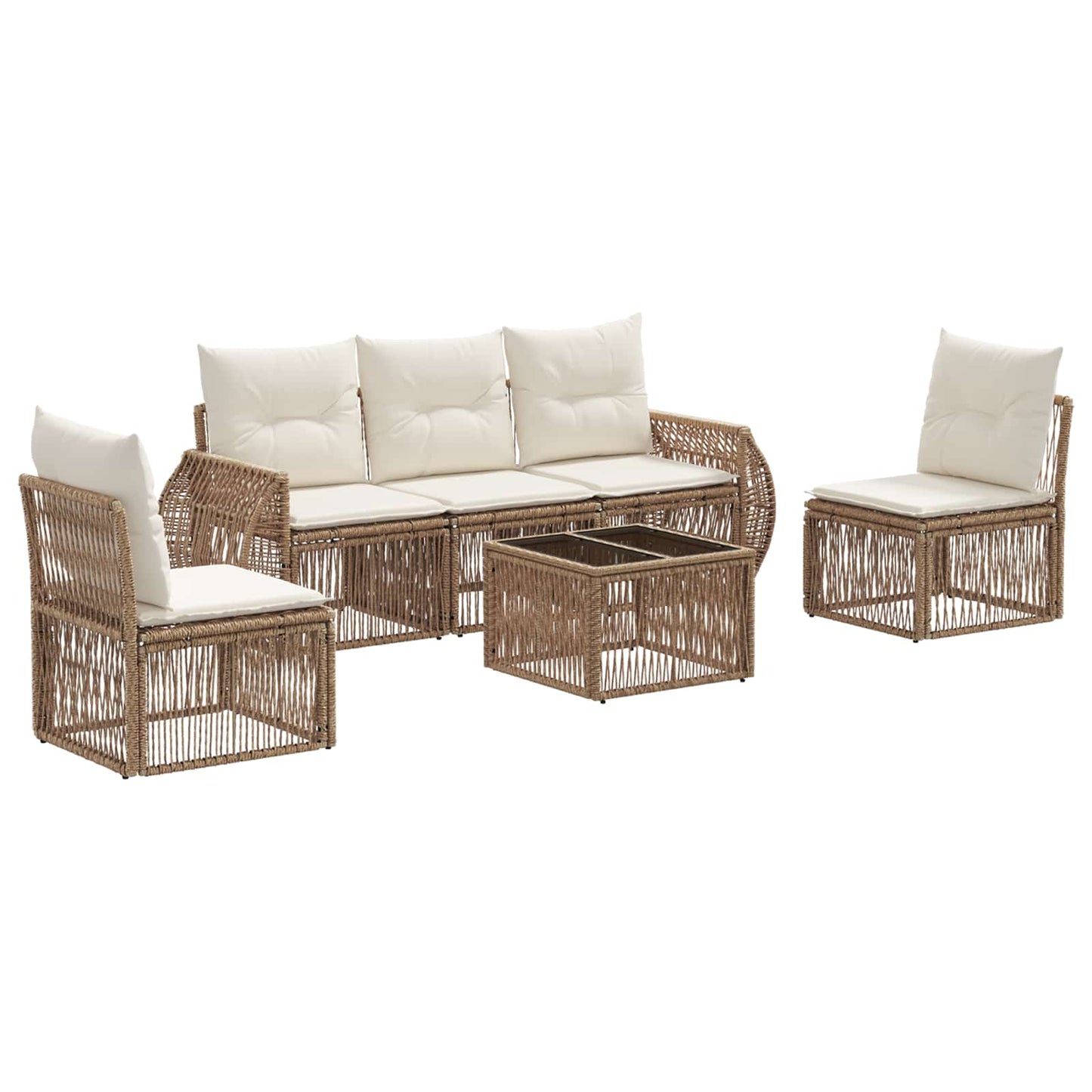 Gartensofa-set 6 pcs Beige und Cremeweiß Poly-Rattan