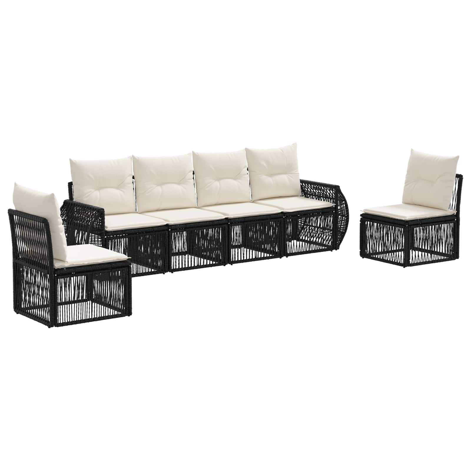 Gartensofa-set 6 pcs Schwarz und Cremeweiß Poly-Rattan