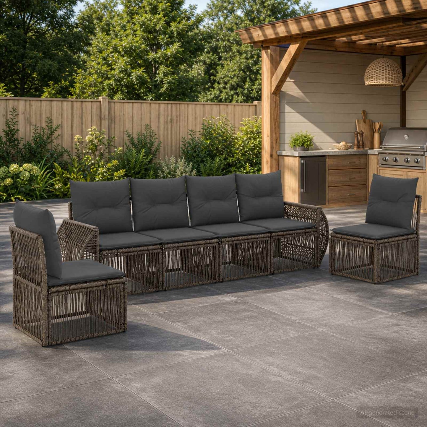 Gartensofa-set 6 pcs Grau und Dunkelgrau Poly-Rattan