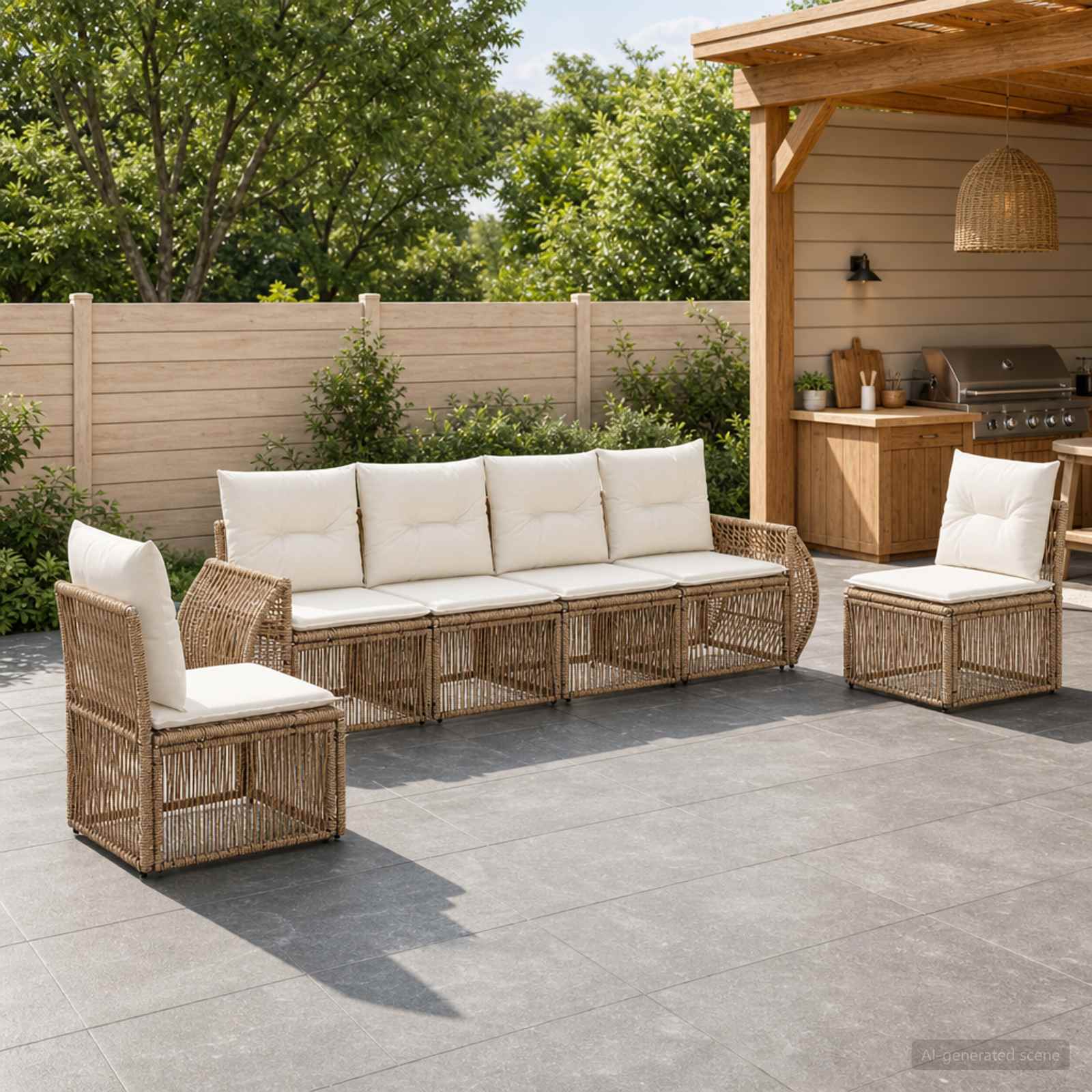 Gartensofa-set 6 pcs Beige und Cremeweiß Poly-Rattan