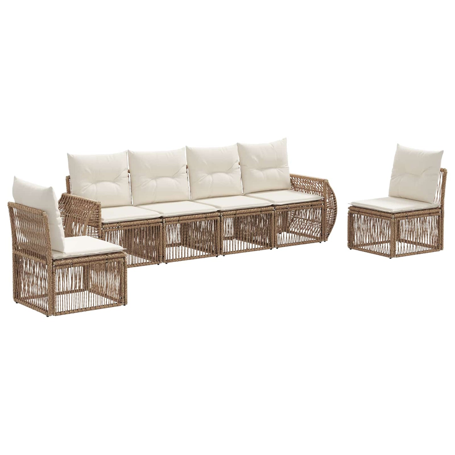 Gartensofa-set 6 pcs Beige und Cremeweiß Poly-Rattan