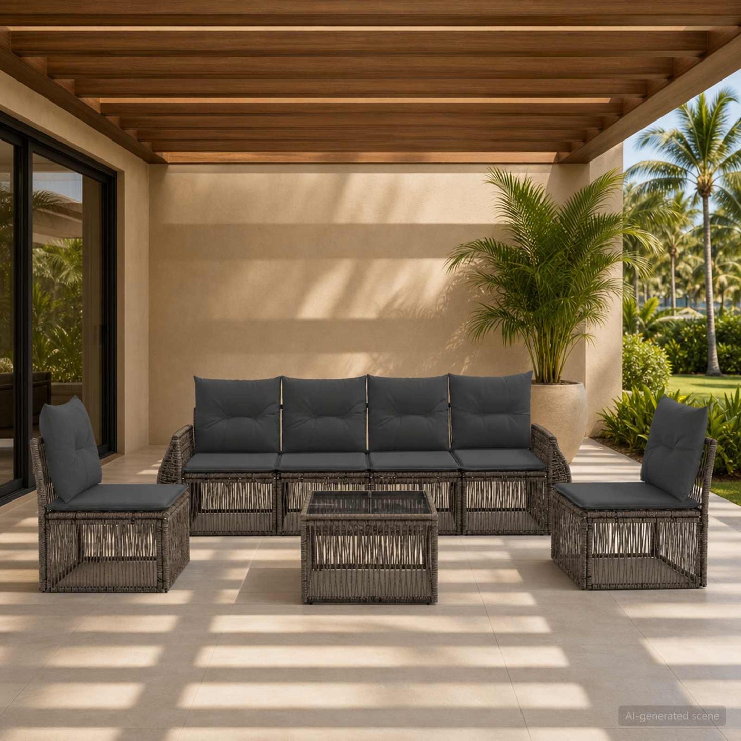 Gartensofa-set 7 stk. Grau und Dunkelgrau Poly-Rattan