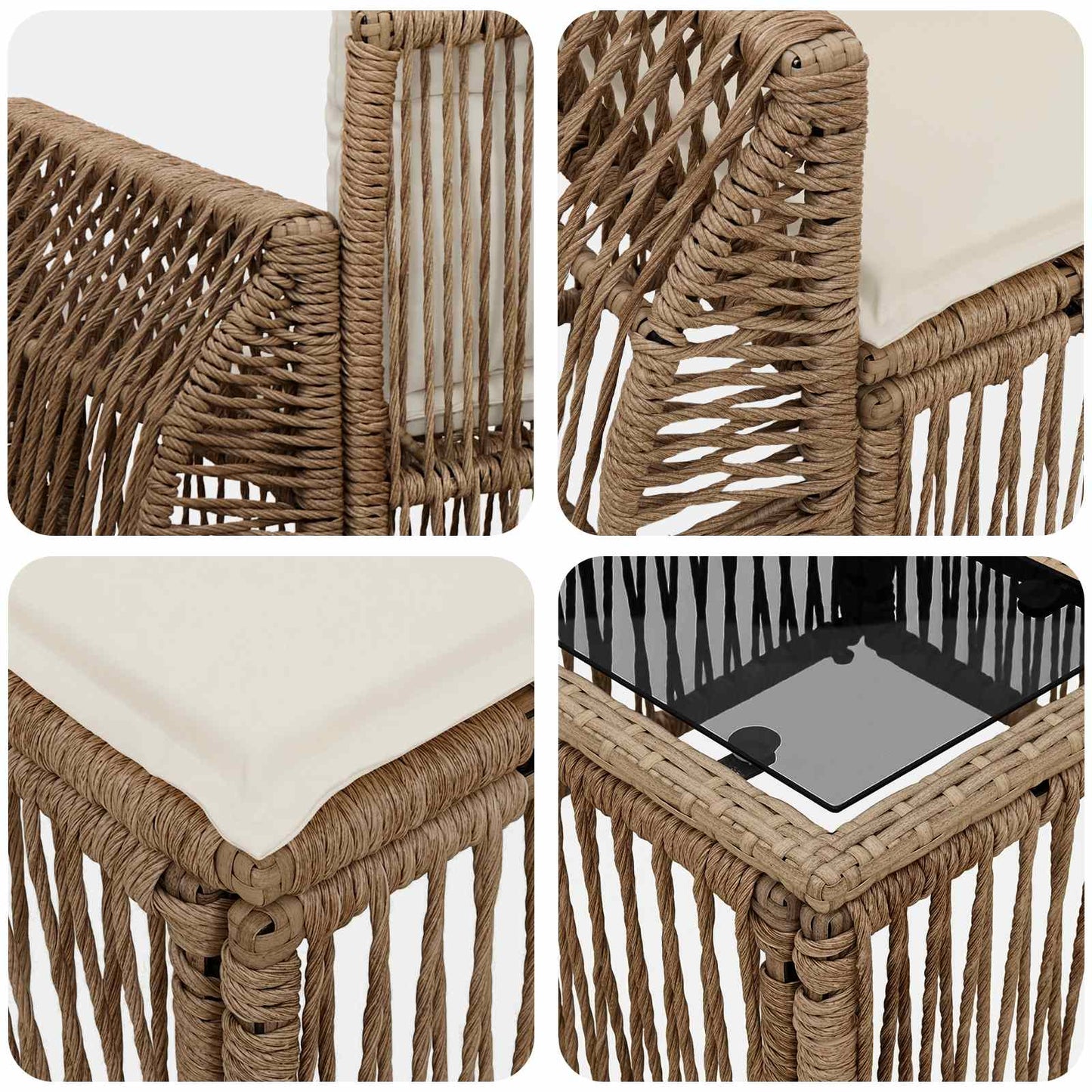 Gartensofa-set 7 pcs Beige und Cremeweiß Poly-Rattan