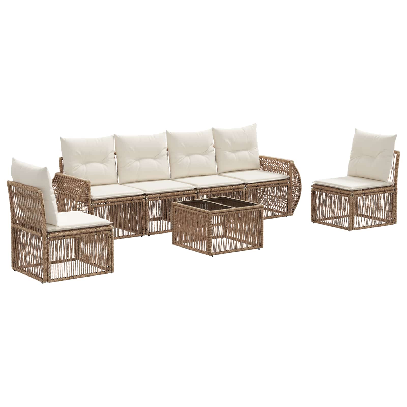 Gartensofa-set 7 pcs Beige und Cremeweiß Poly-Rattan
