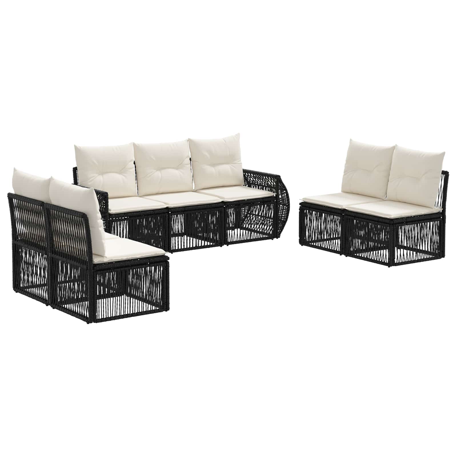 Gartensofa-set 7 pcs Schwarz und Cremeweiß Poly-Rattan