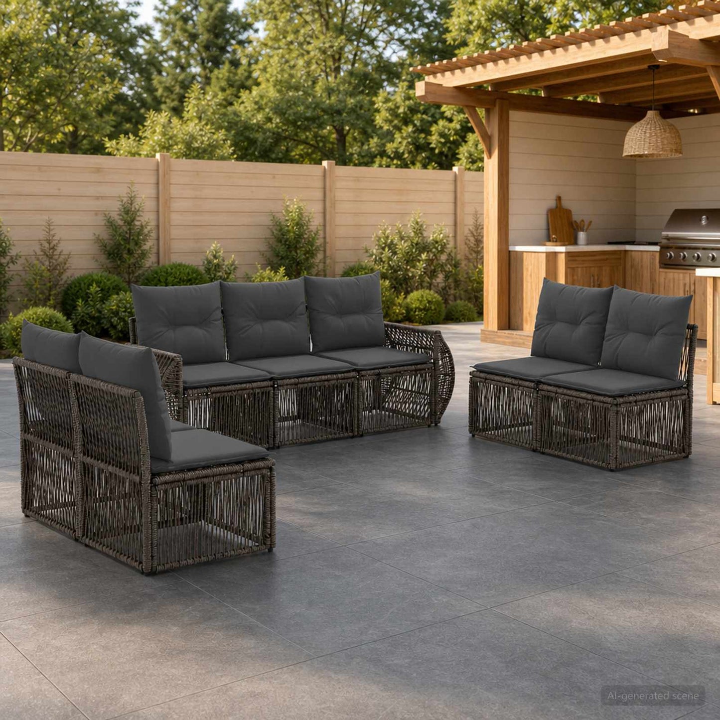 Gartensofa-set 7 pcs Grau und Dunkelgrau Poly-Rattan