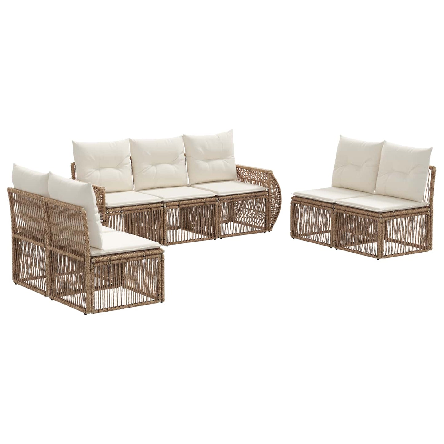 Gartensofa-set 7 pcs Beige und Cremeweiß Poly-Rattan