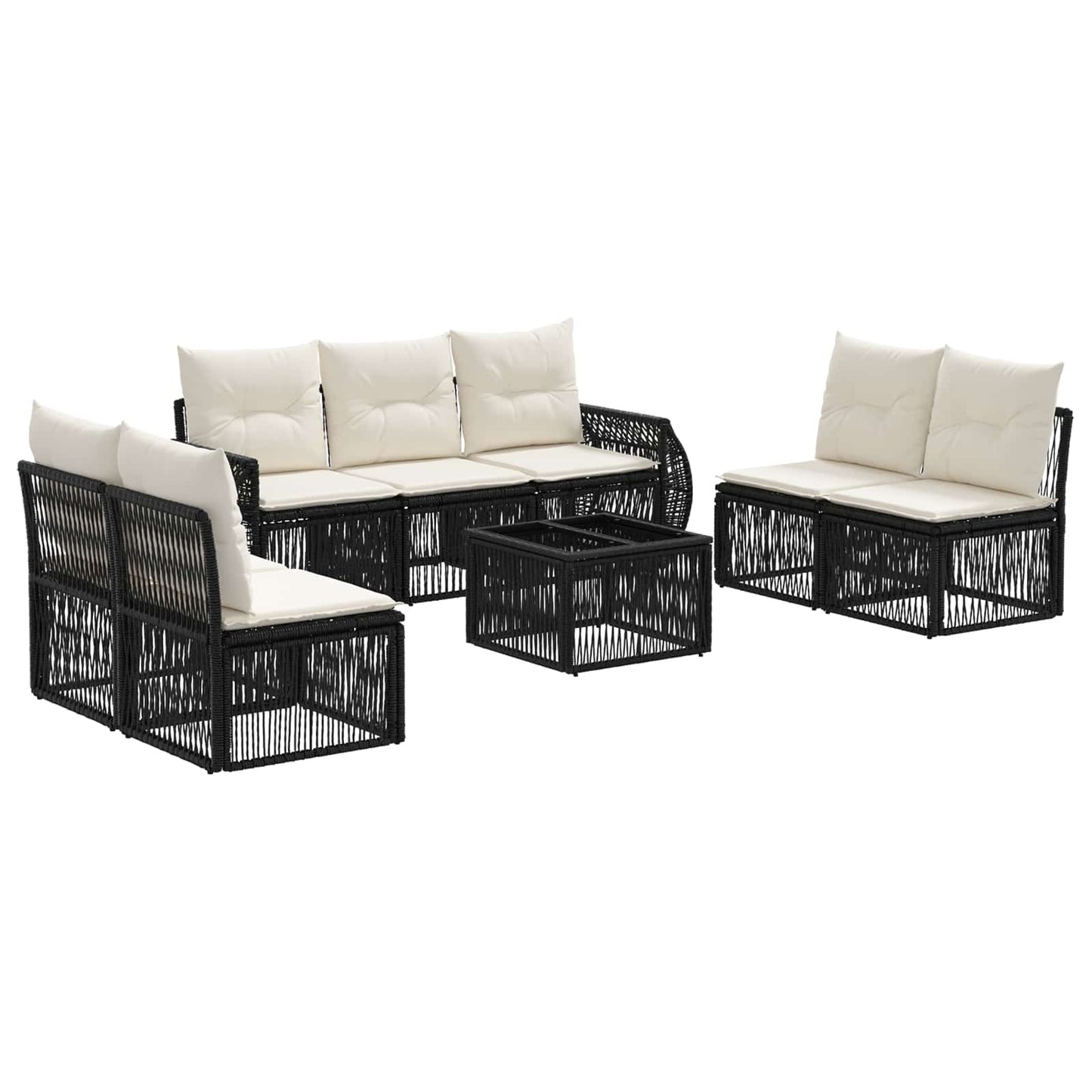 Gartensofa-set 8 pcs Schwarz und Cremeweiß Poly-Rattan