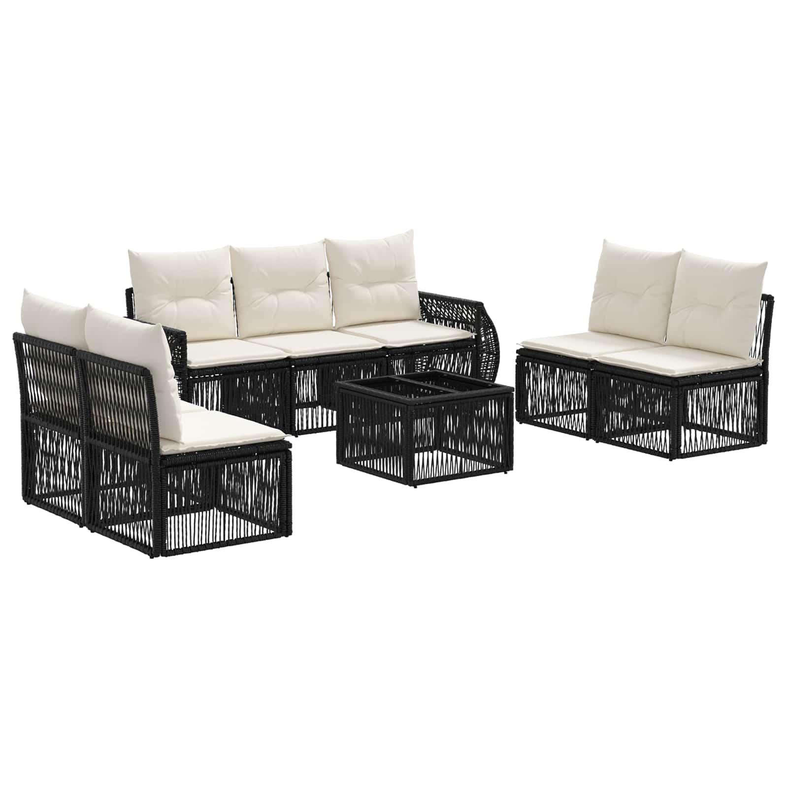 Gartensofa-set 8 stk. Schwarz und Cremeweiß Poly-Rattan