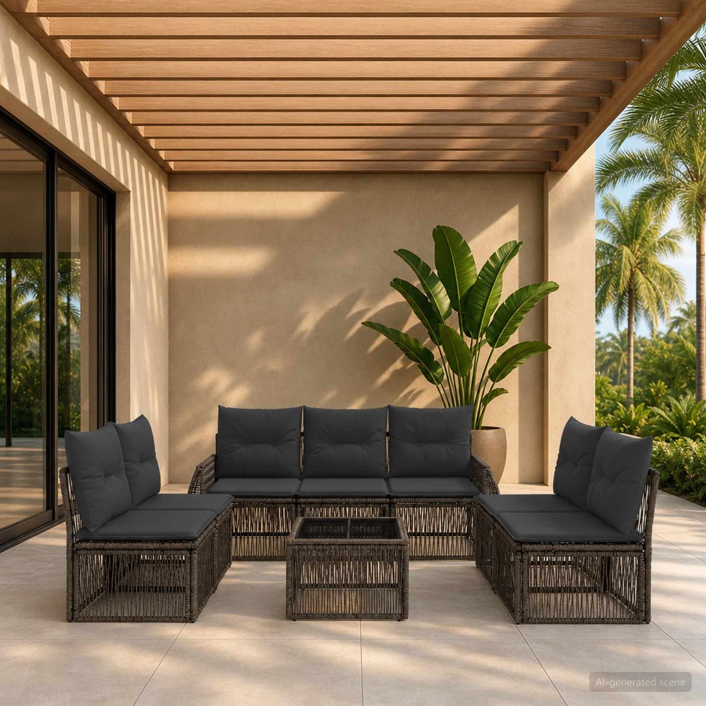 Gartensofa-set 8 stk. Grau und Dunkelgrau Poly-Rattan
