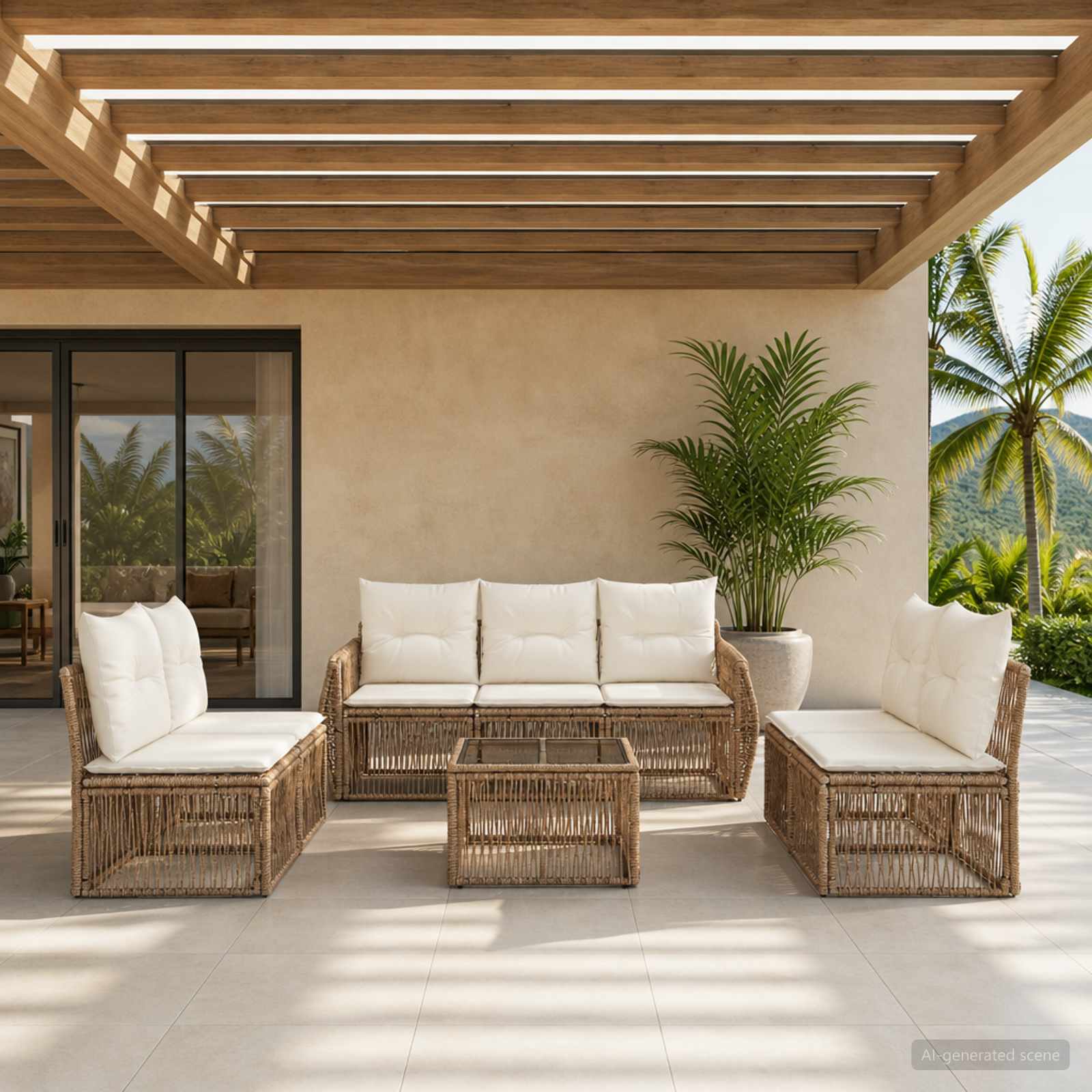 Gartensofa-set 8 pcs Beige und Cremeweiß Poly-Rattan