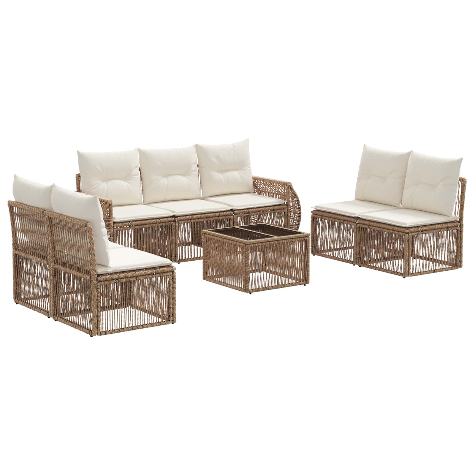 Gartensofa-set 8 pcs Beige und Cremeweiß Poly-Rattan