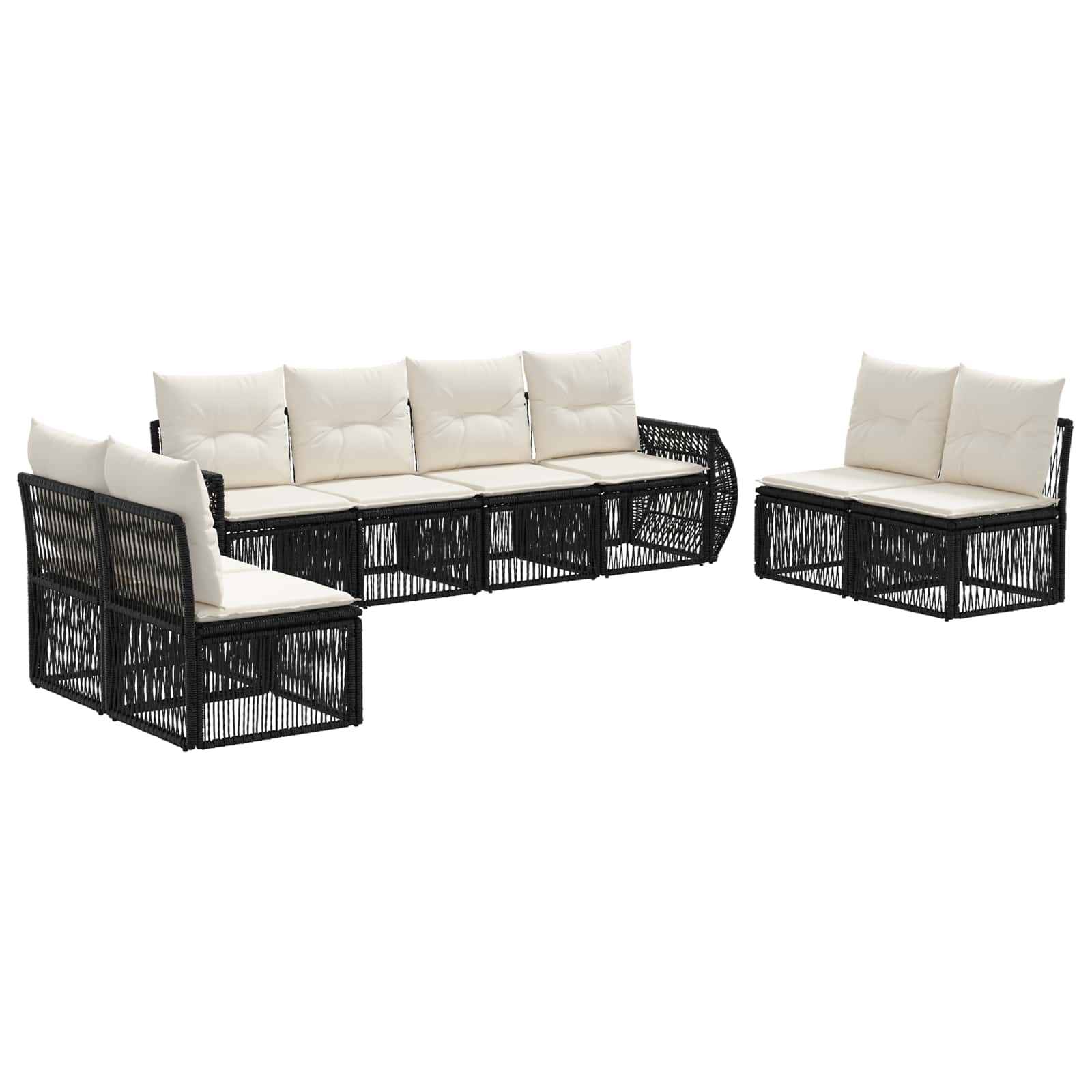 Gartensofa-set 8 pcs Schwarz und Cremeweiß Poly-Rattan