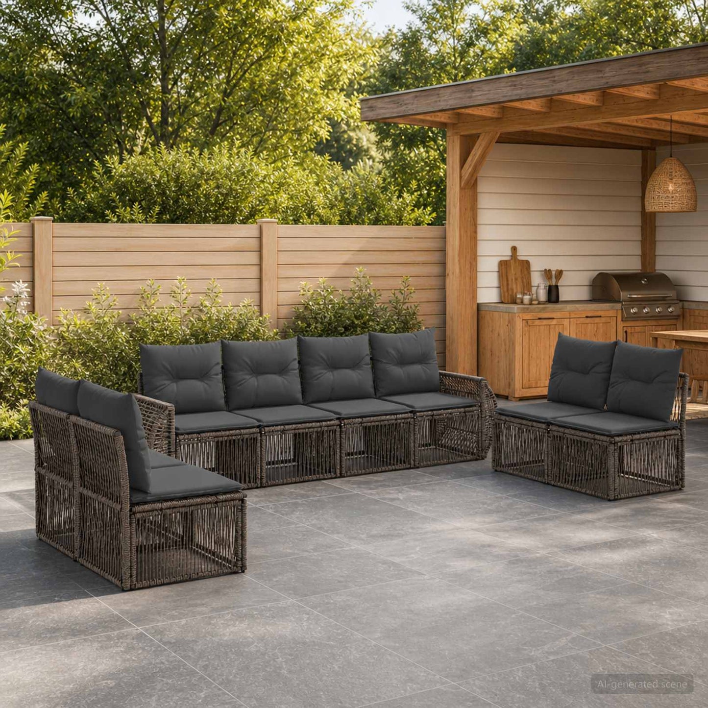 Gartensofa-set 8 pcs Grau und Dunkelgrau Poly-Rattan
