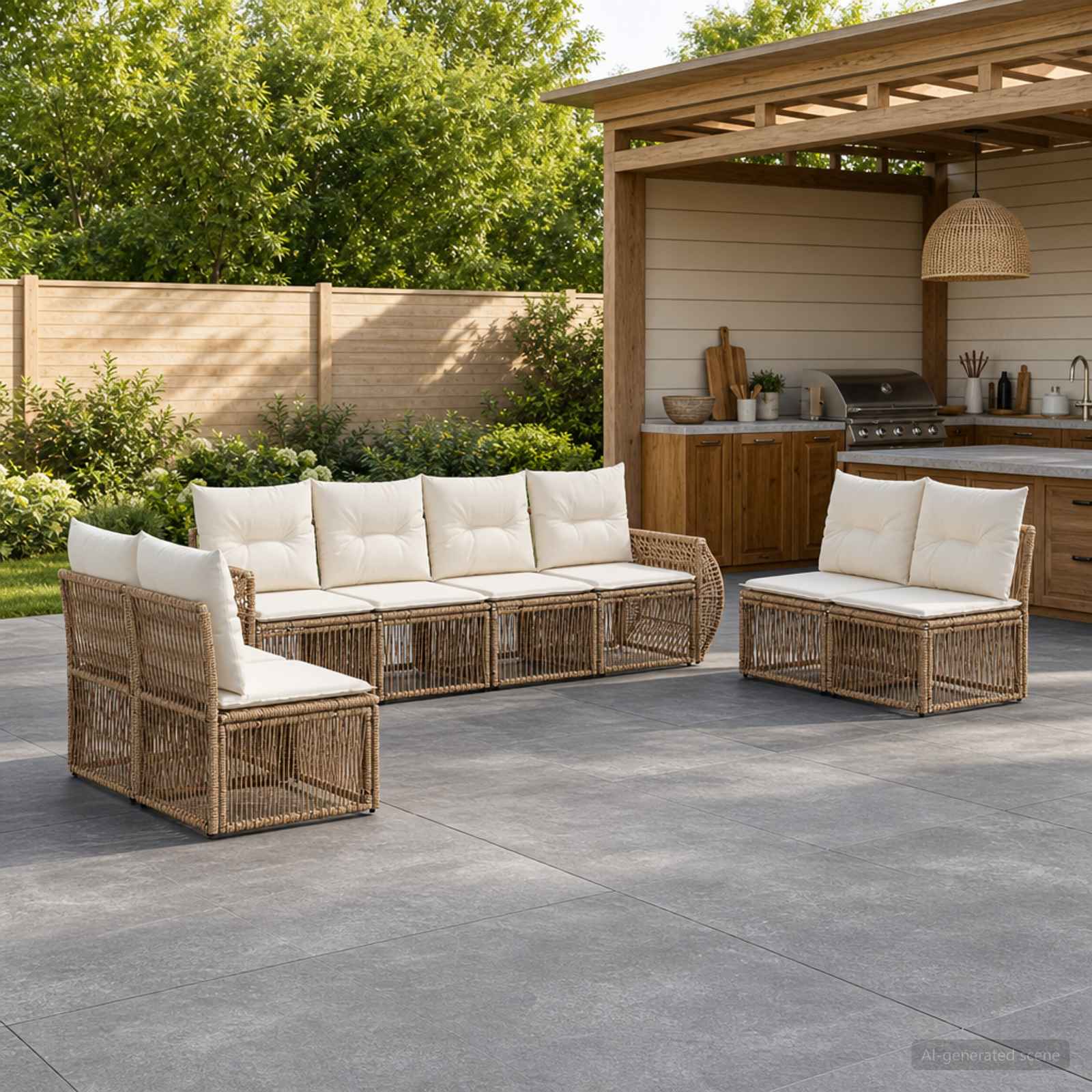 Gartensofa-set 8 pcs Beige und Cremeweiß Poly-Rattan
