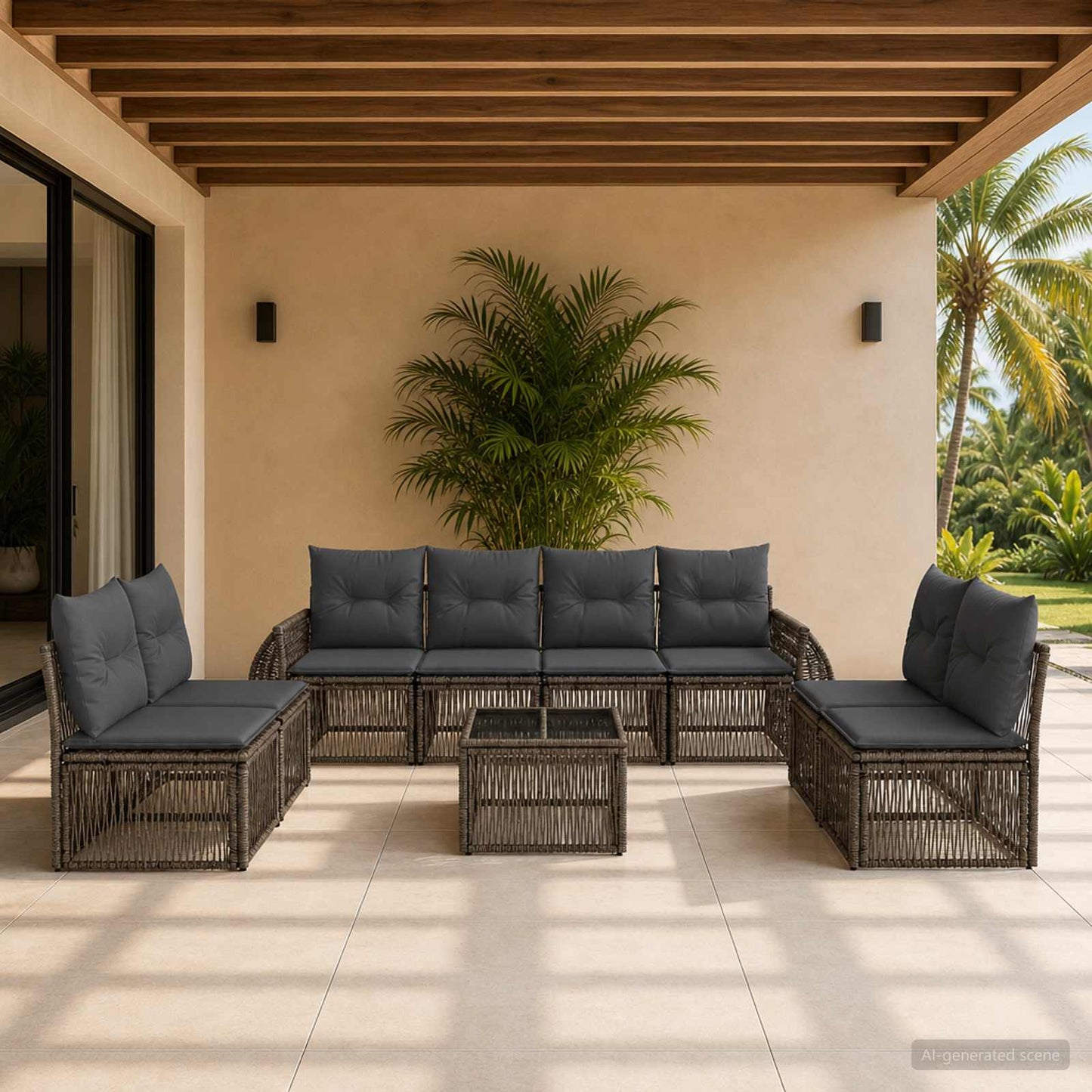 Gartensofa-set 9 stk. Grau und Dunkelgrau Poly-Rattan