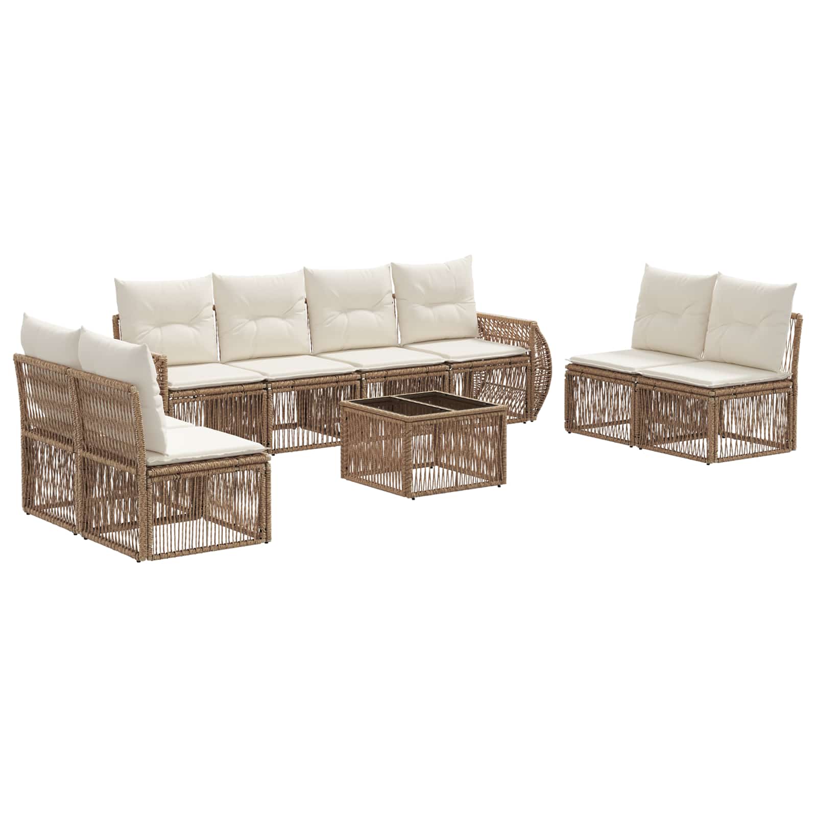 Gartensofa-set 9 pcs Beige und Cremeweiß Poly-Rattan
