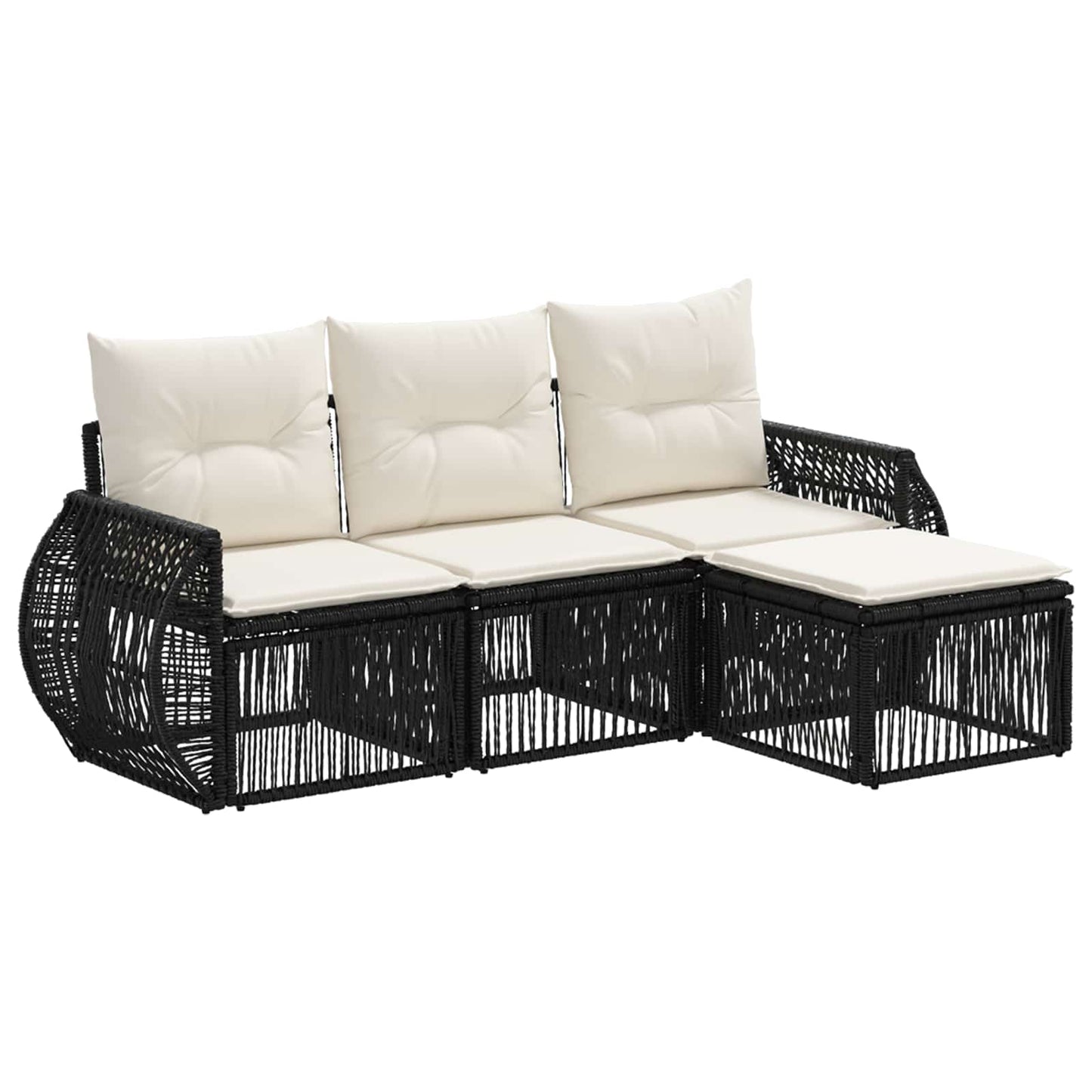 Gartensofa-set 4 stk. Schwarz und Cremeweiß Poly-Rattan