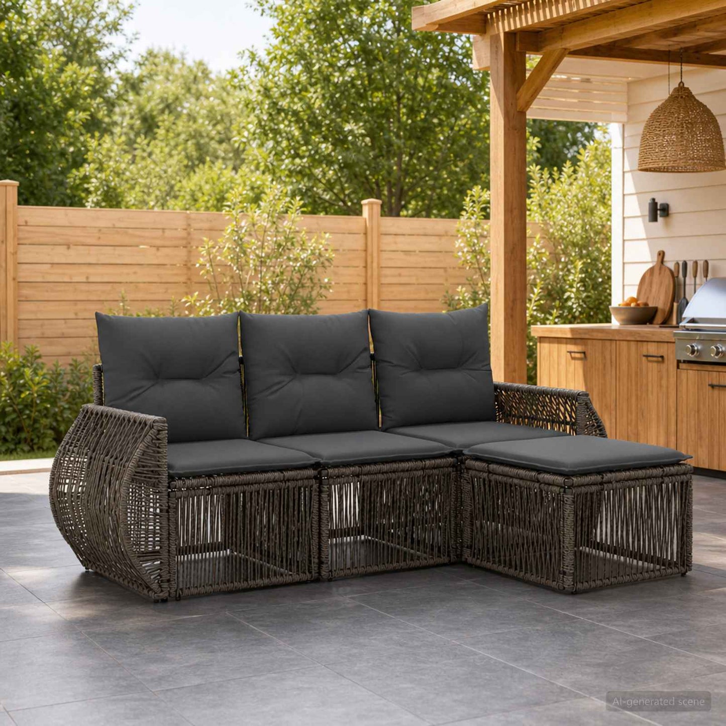 Gartensofa-set 4 stk. Grau und Dunkelgrau Poly-Rattan