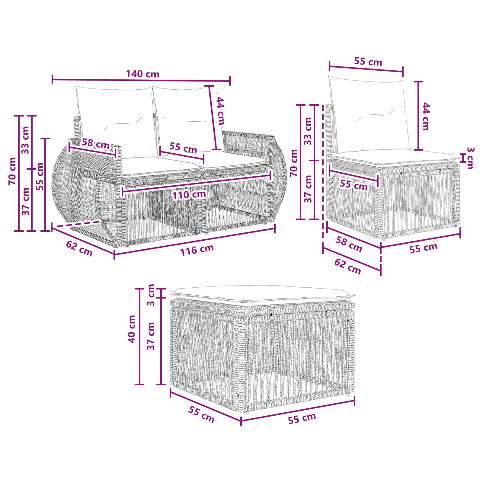 Gartensofa-set 4 stk. Grau und Dunkelgrau Poly-Rattan