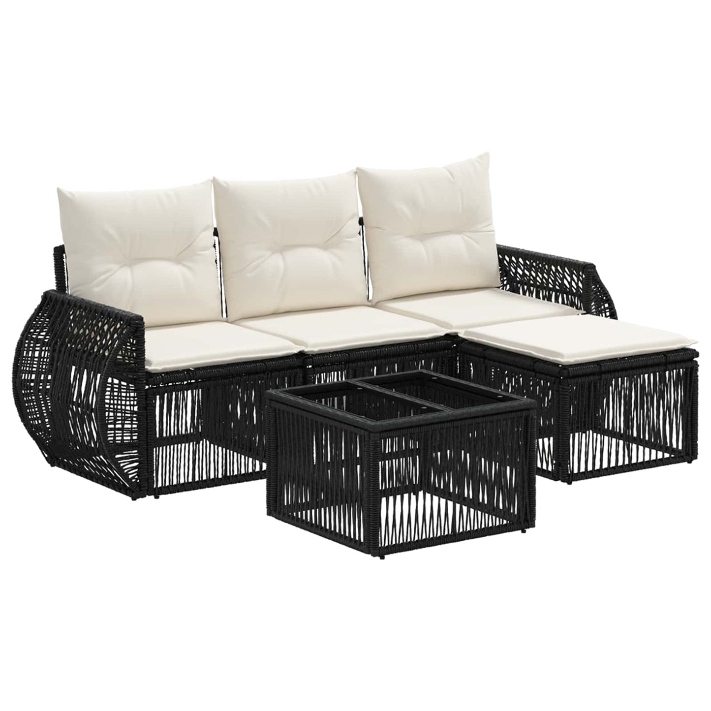Gartensofa-set 5 stk. Schwarz und Cremeweiß Poly-Rattan