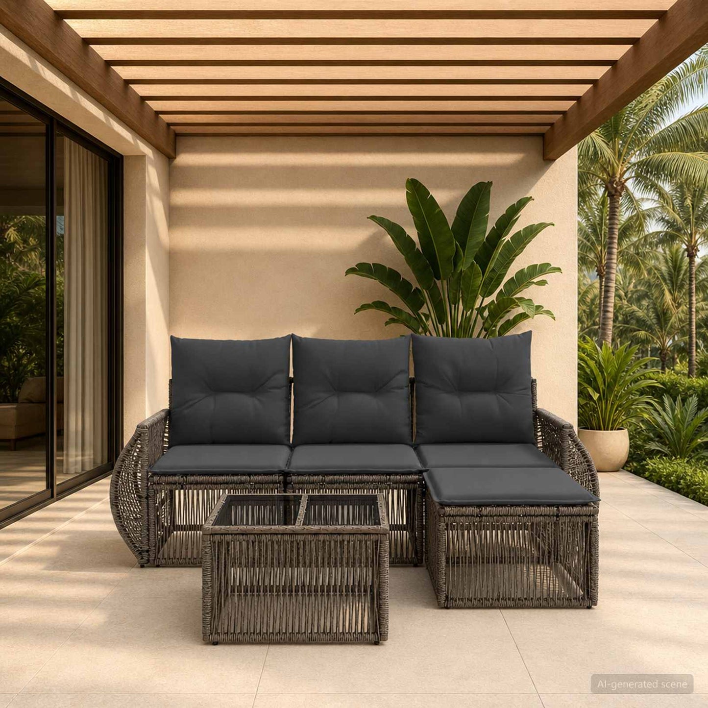 Gartensofa-set 5 stk. Grau und Dunkelgrau Poly-Rattan