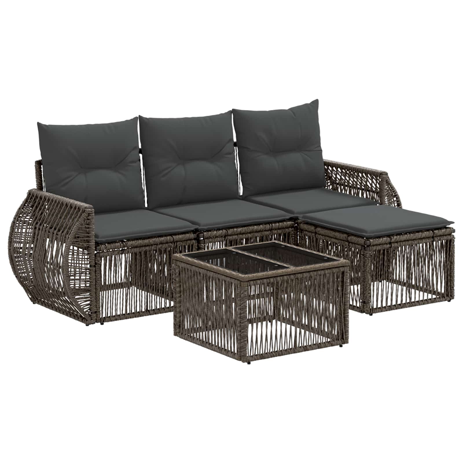 Gartensofa-set 5 stk. Grau und Dunkelgrau Poly-Rattan