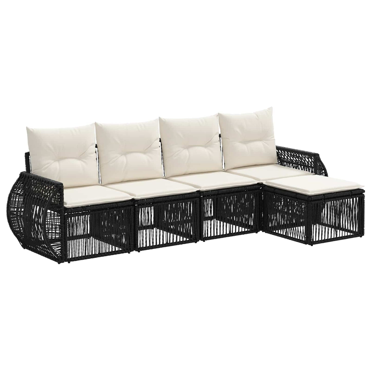Gartensofa-set 5 pcs Schwarz und Cremeweiß Poly-Rattan