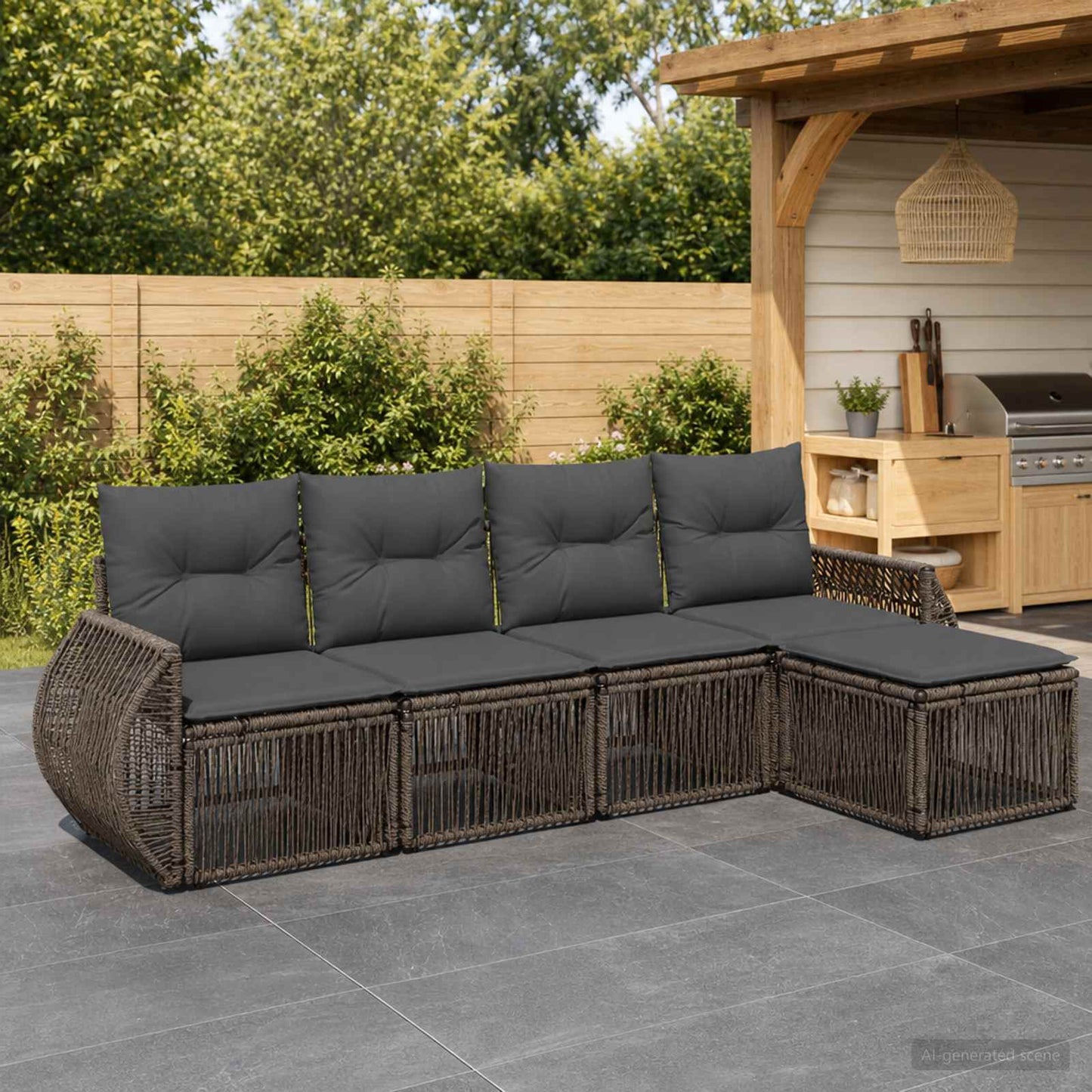 Gartensofa-set 5 pcs Grau und Dunkelgrau Poly-Rattan